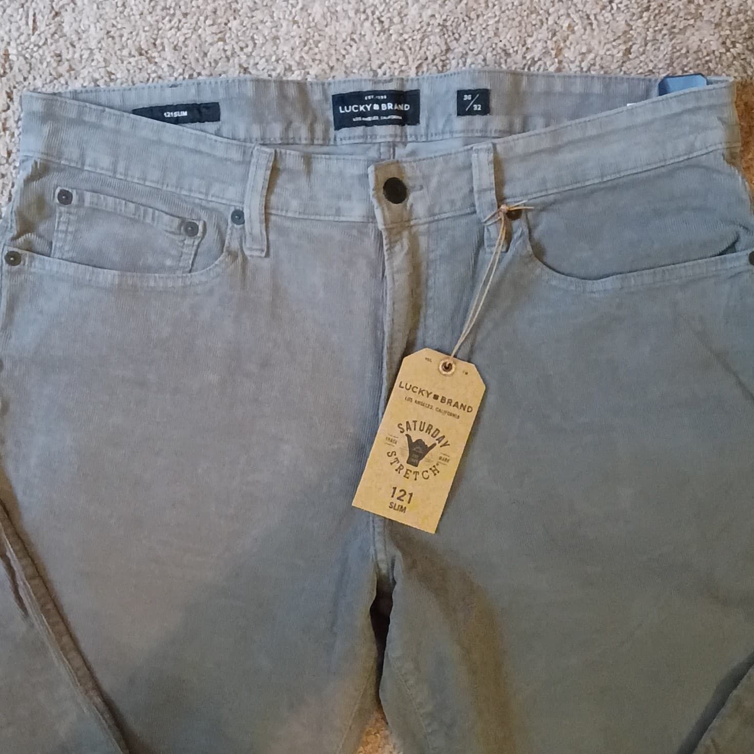 Lucky Brand Men's 121 Slim Gray Corduroy Stretch Jeans Mid Rise 5-Pocket - Thumbnail 2