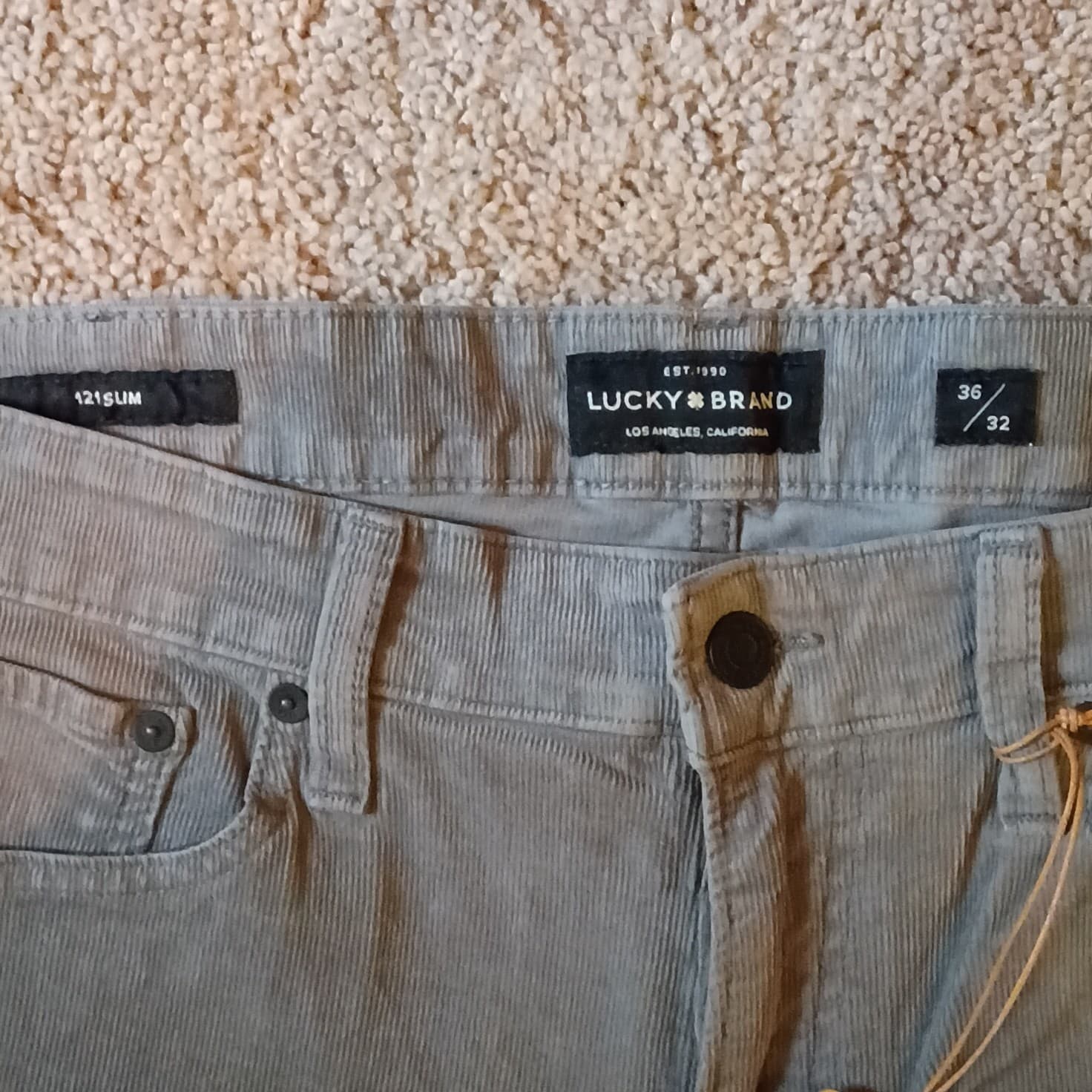 Lucky Brand Men's 121 Slim Gray Corduroy Stretch Jeans Mid Rise 5-Pocket - Thumbnail 7