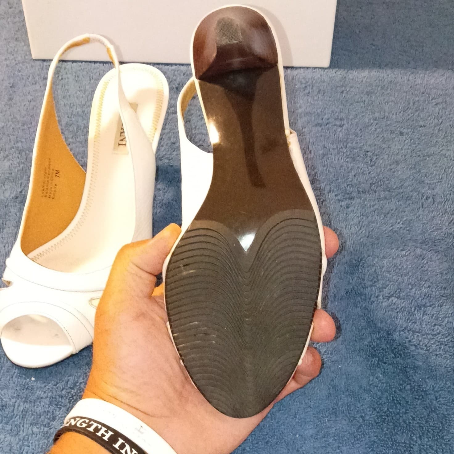 Alfani Bess Cream & Gold Sling-Back Open Toe Wedge Heel Pump Women's Size 6M - Thumbnail 10