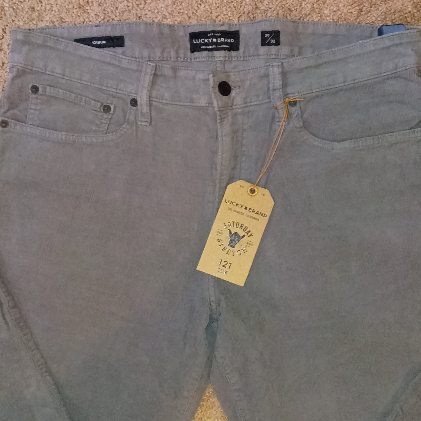 Lucky Brand Men's 121 Slim Gray Corduroy Stretch Jeans Mid Rise 5-Pocket - Thumbnail 3