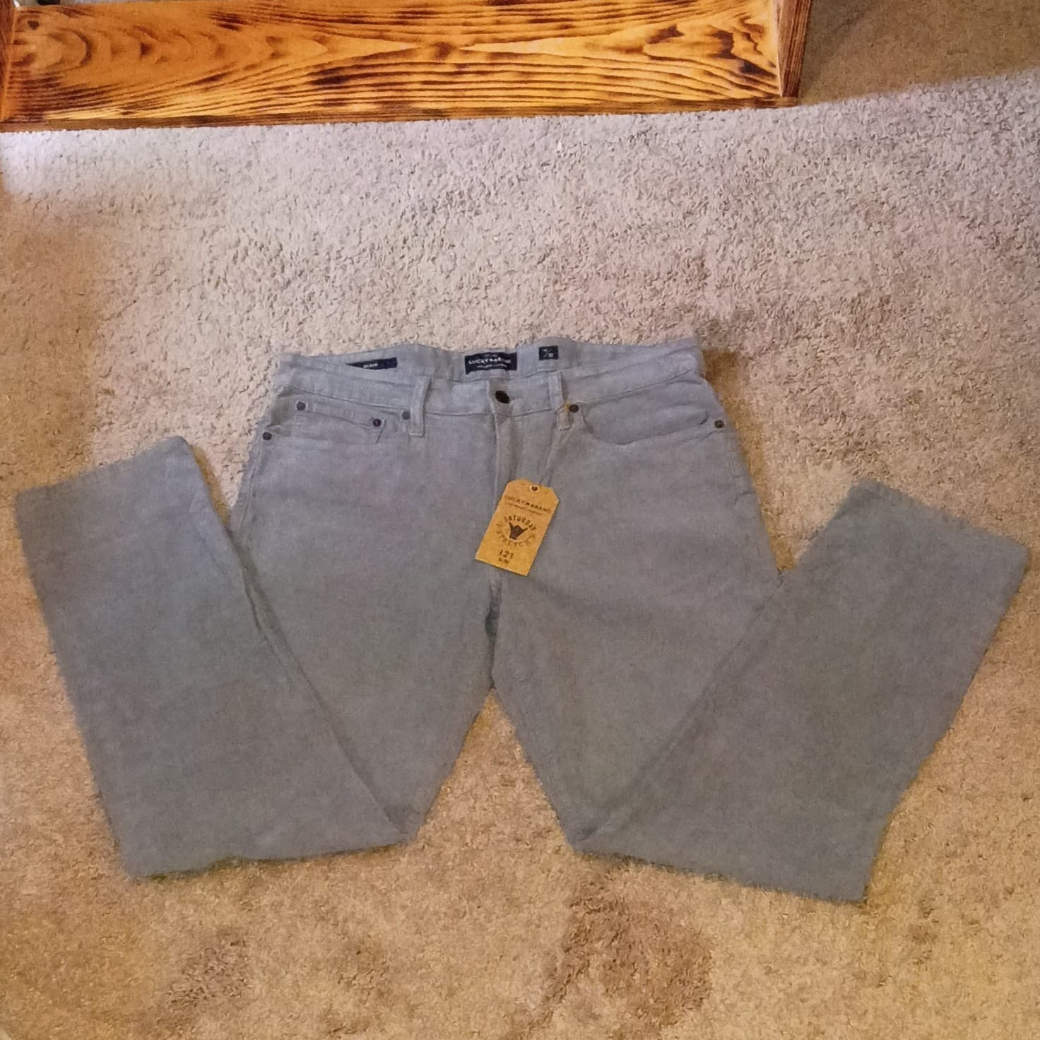 Lucky Brand Men's 121 Slim Gray Corduroy Stretch Jeans Mid Rise 5-Pocket