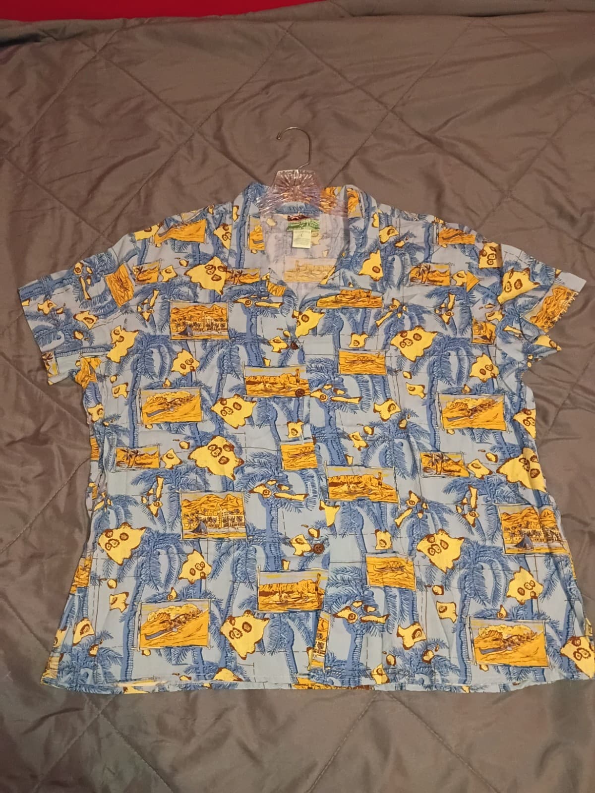 Reyn Spooner Hawaiian Traditions Blue/Yellow Hawaiian Print Shirt L