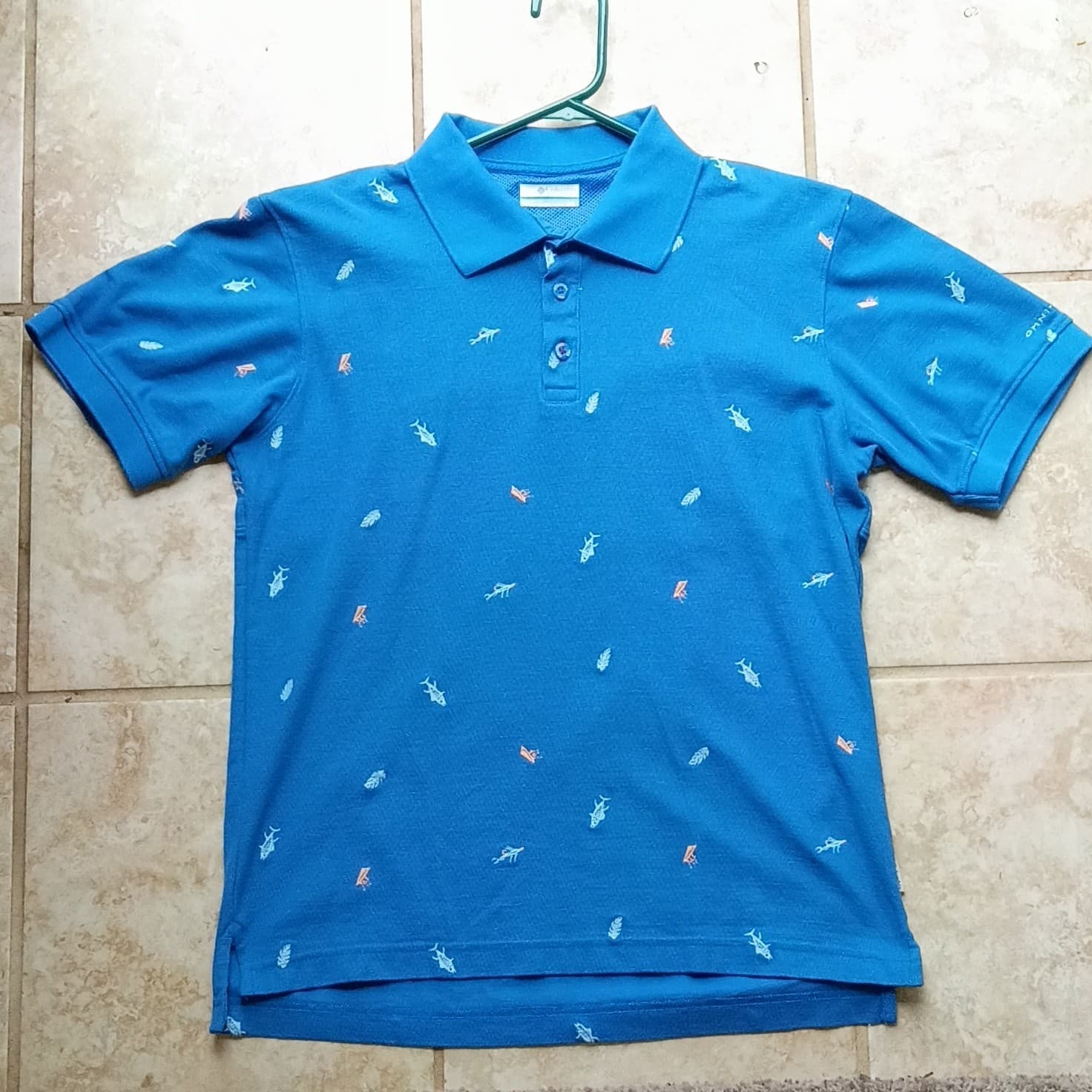 Columbia PFG Shark And Jellyfish Print Men's Size Small Polo Omni Shade