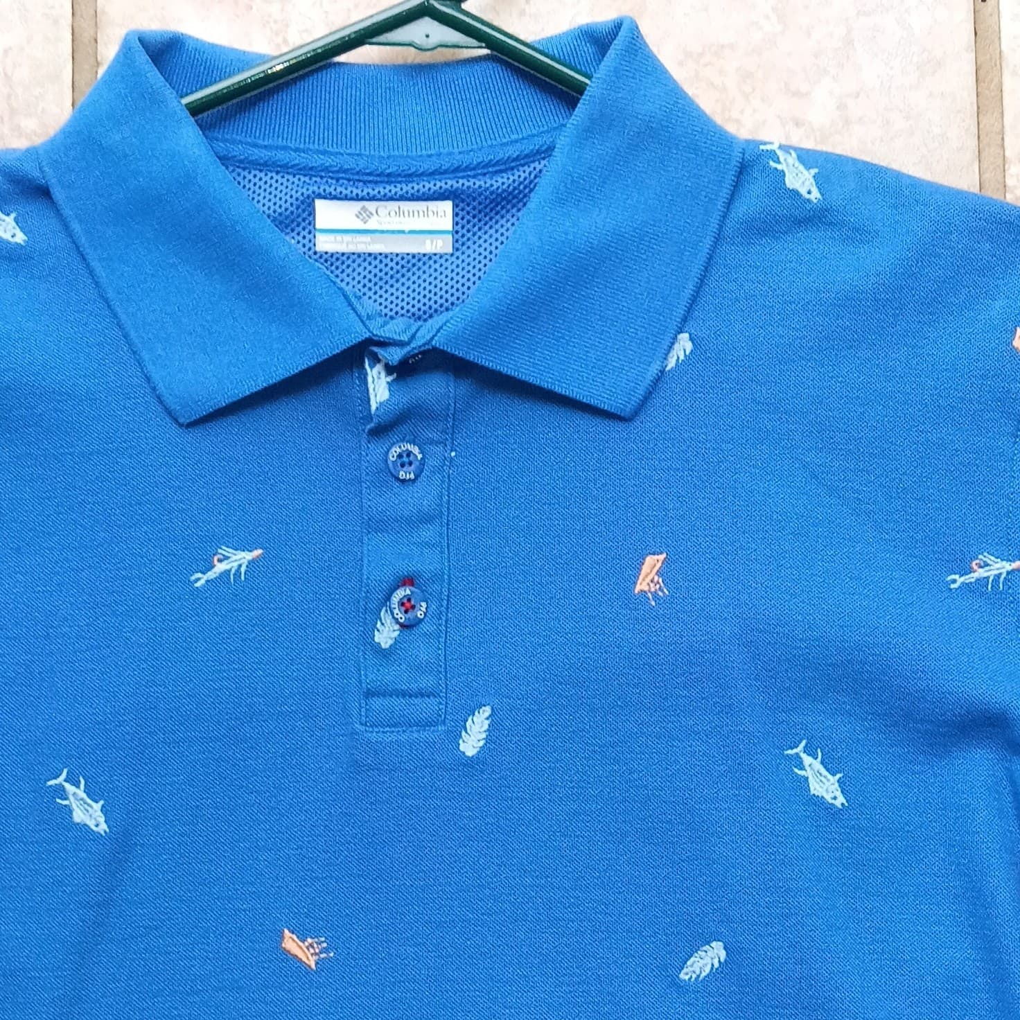 Columbia PFG Shark And Jellyfish Print Men's Size Small Polo Omni Shade - Thumbnail 5