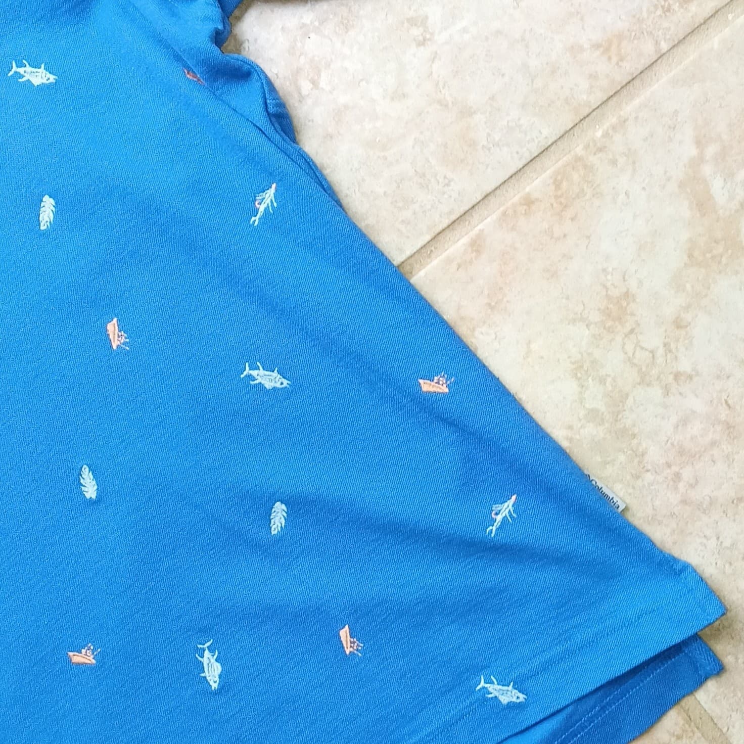 Columbia PFG Shark And Jellyfish Print Men's Size Small Polo Omni Shade - Thumbnail 9