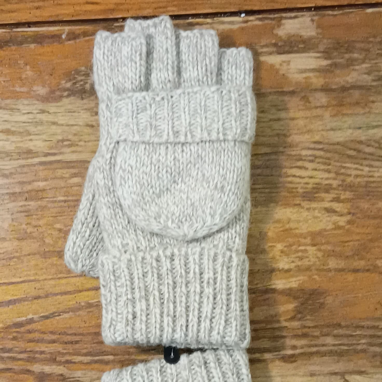 OMECHY Women’s Fingerless Knit Wrist Gloves Gray/Brown One Size, Logo - Thumbnail 5