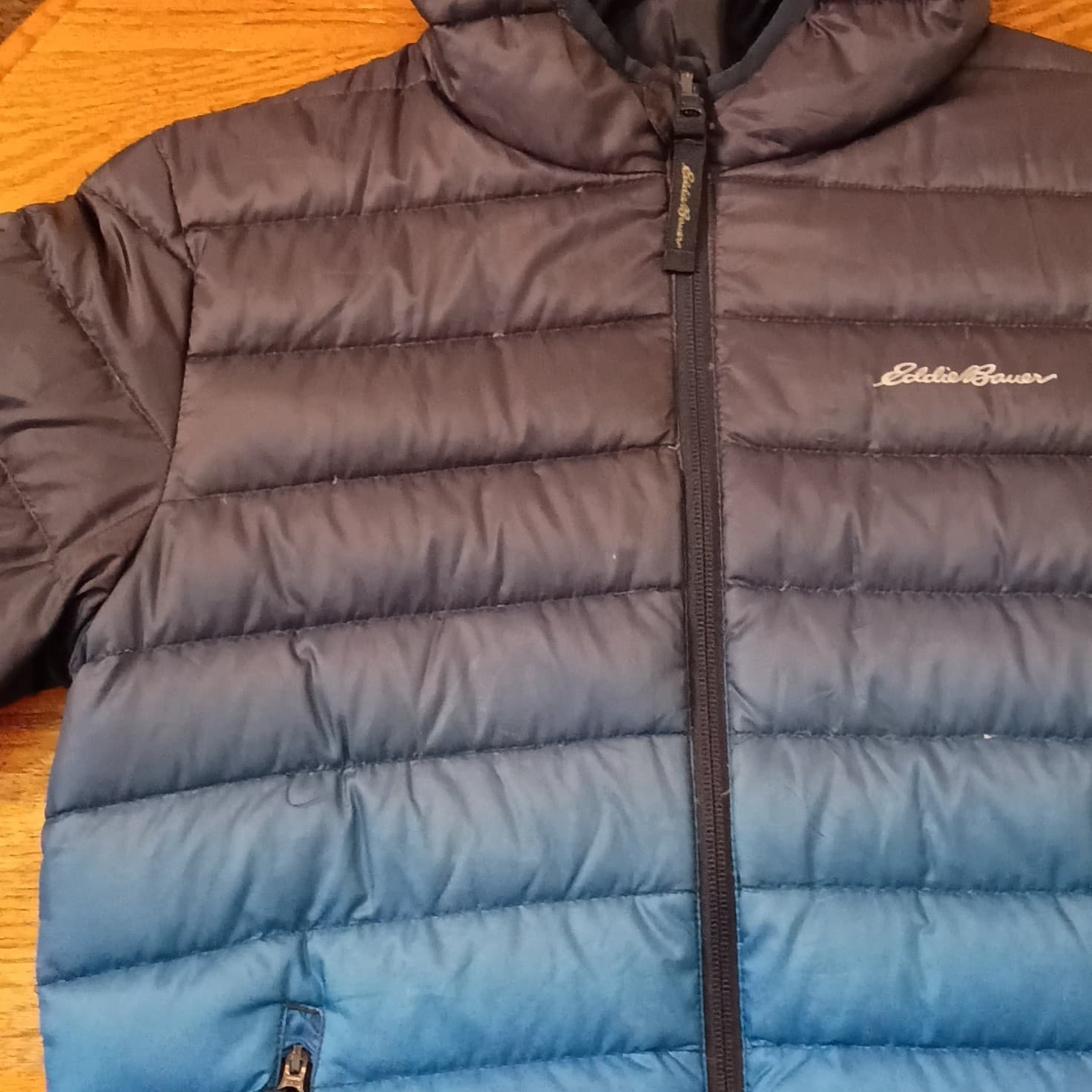 Eddie Bauer Reversible Down Jacket Kids Small Blue Puffer Hooded Winter Coat - Thumbnail 4
