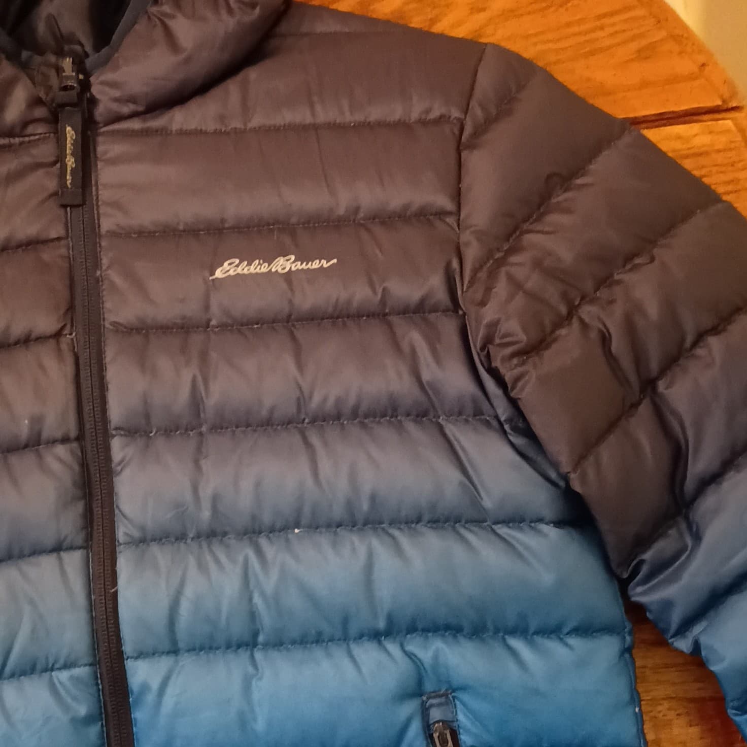 Eddie Bauer Reversible Down Jacket Kids Small Blue Puffer Hooded Winter Coat - Thumbnail 5