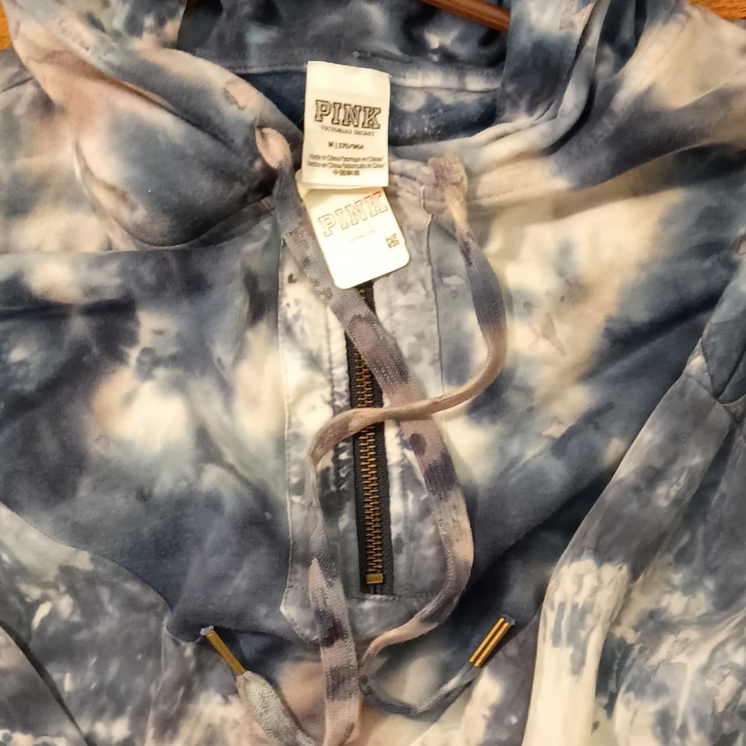 PINK Victoria's Secret Tie-Dye Half Zip Pullover Hoodie Blue/White Women's M - Thumbnail 6