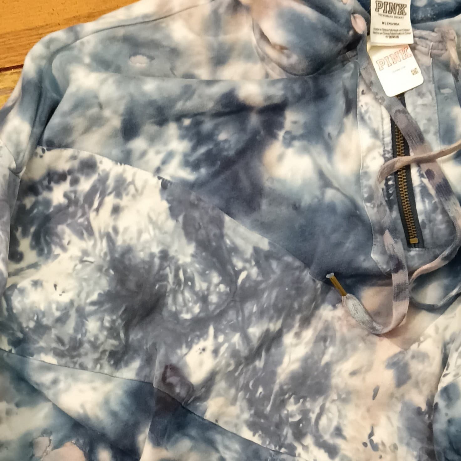 PINK Victoria's Secret Tie-Dye Half Zip Pullover Hoodie Blue/White Women's M - Thumbnail 11