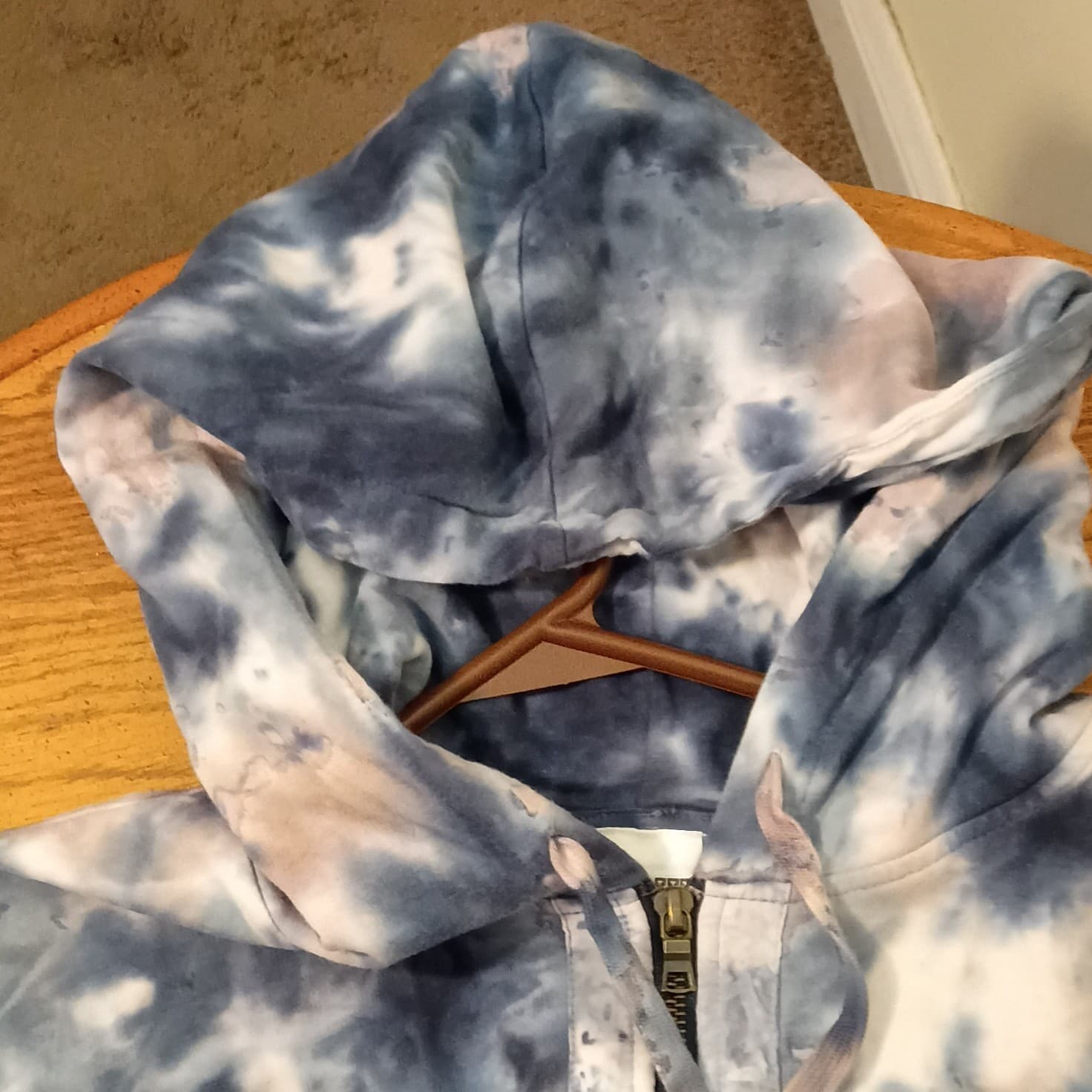 PINK Victoria's Secret Tie-Dye Half Zip Pullover Hoodie Blue/White Women's M - Thumbnail 3