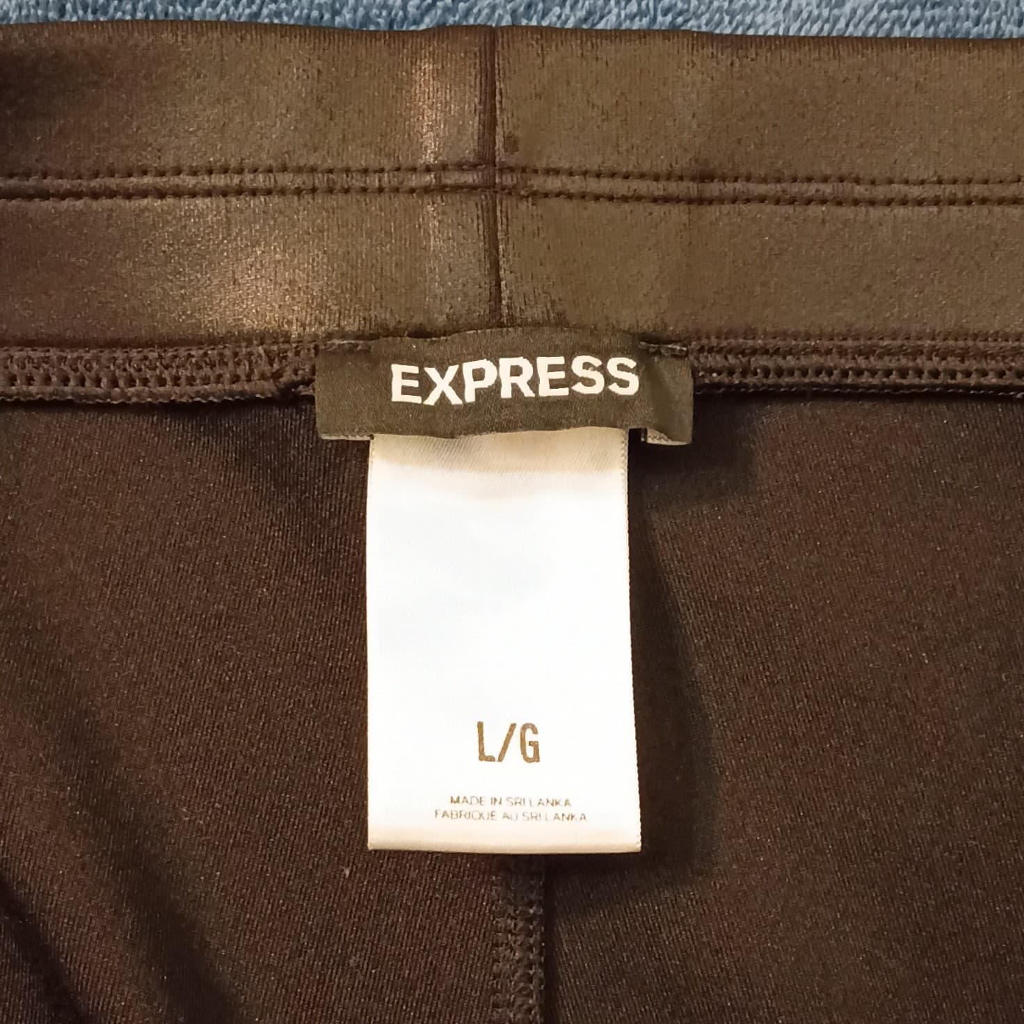 Express Women's Black Faux Leather Ankle Leggings Size L Stretch Elastic Waist - Thumbnail 3