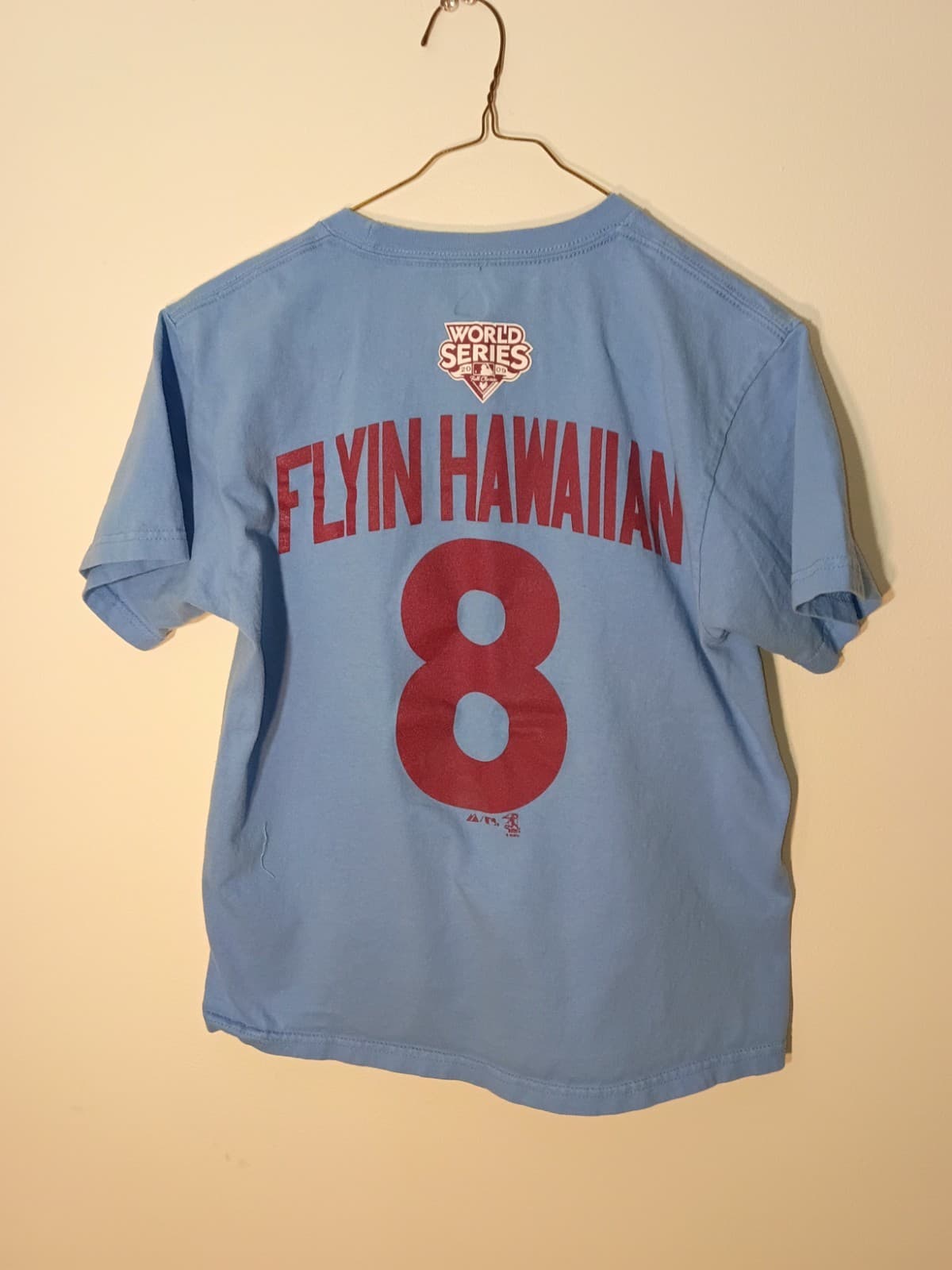 Majestic Philadelphia Phillies Flyin Hawaiian #8 World Series MLB Shirt Size L - Thumbnail 3