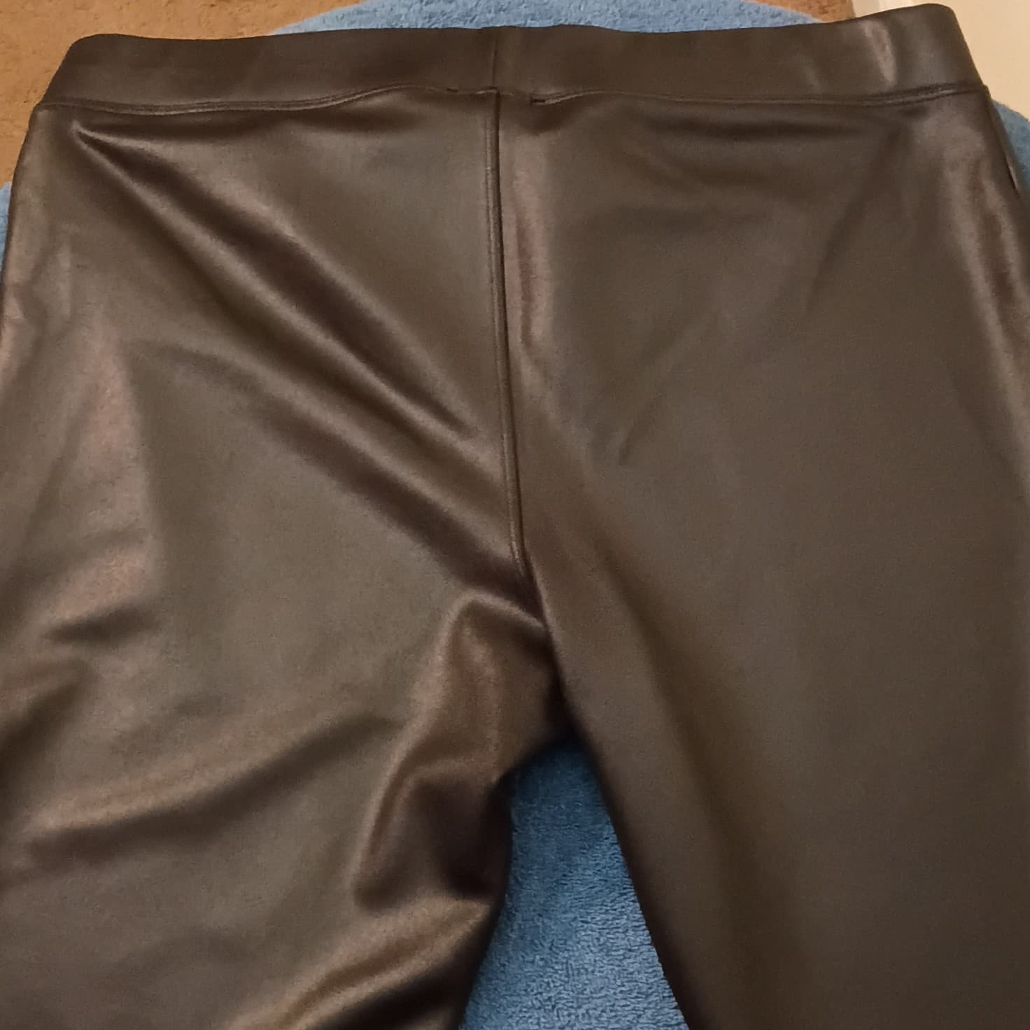 Express Women's Black Faux Leather Ankle Leggings Size L Stretch Elastic Waist - Thumbnail 12