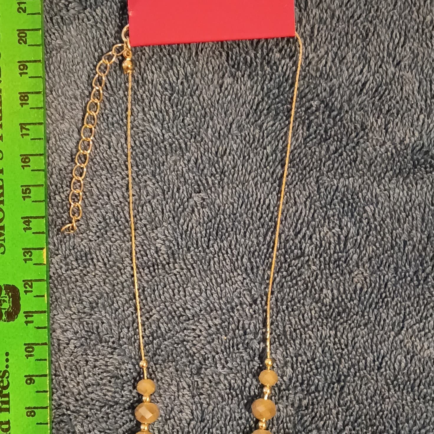 Gold Tone Adjustable Necklace & Earrings Set with Beige Round Beads - Thumbnail 3
