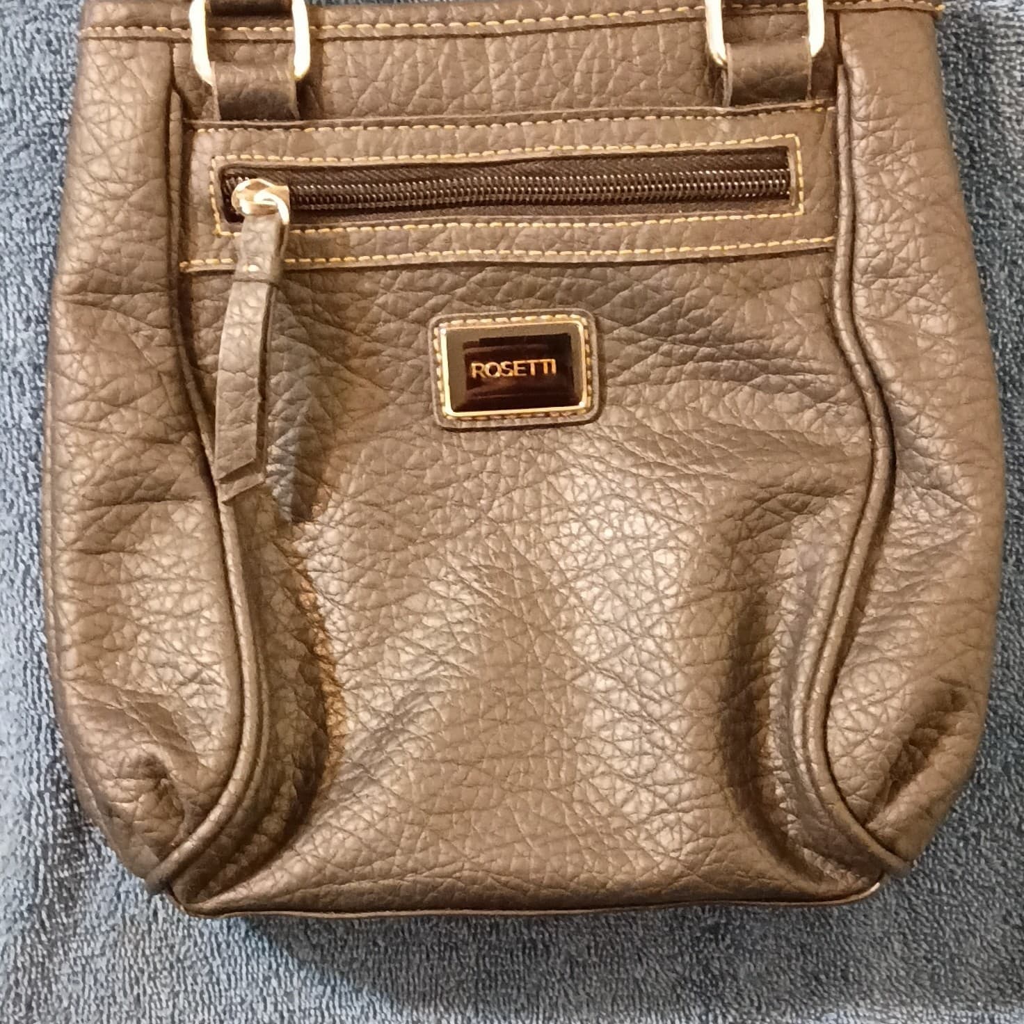Rosetti Brown Pebbled Satchel Top Handle Zip Closure Braided Straps Pockets - Thumbnail 2