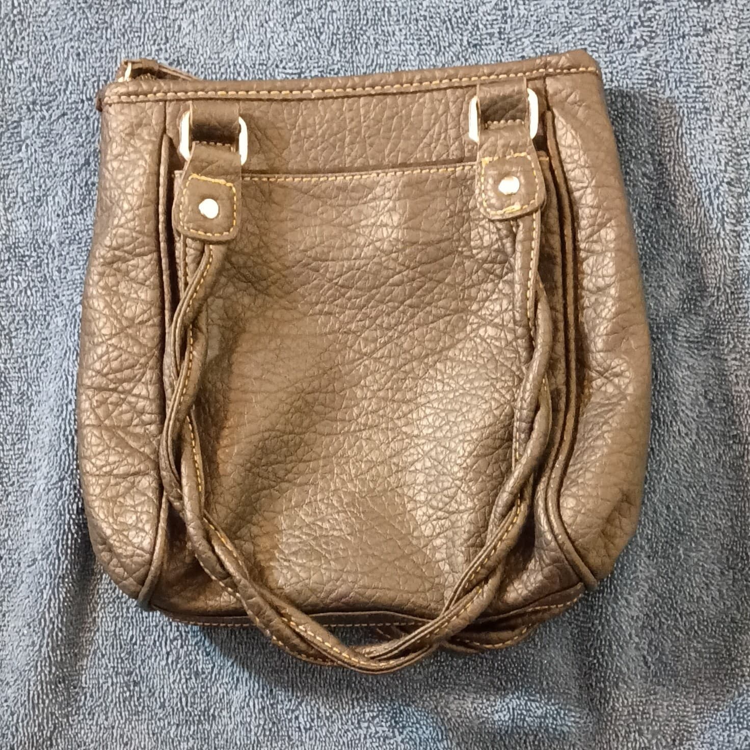 Rosetti Brown Pebbled Satchel Top Handle Zip Closure Braided Straps Pockets - Thumbnail 6