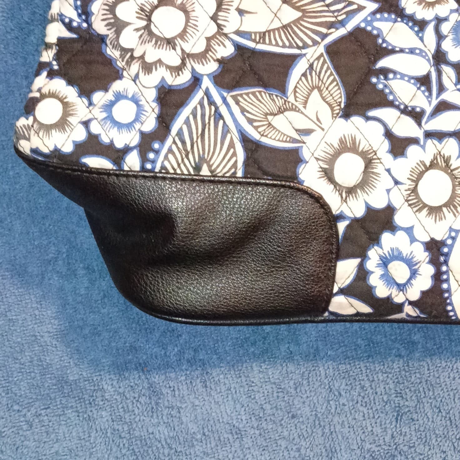 Vera Bradley Floral Satchel Top Handle Zip Closure Pockets Black Blue White - Thumbnail 11