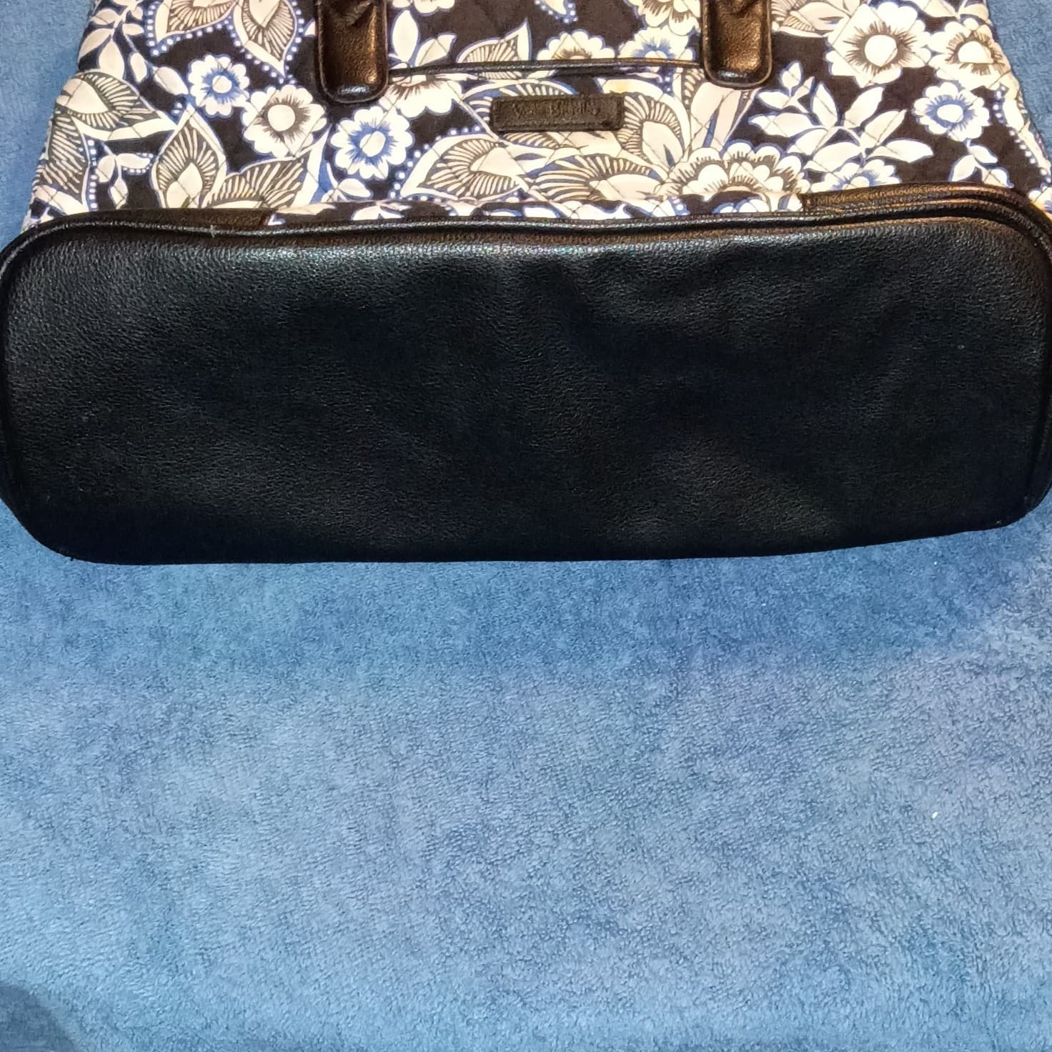 Vera Bradley Floral Satchel Top Handle Zip Closure Pockets Black Blue White - Thumbnail 12