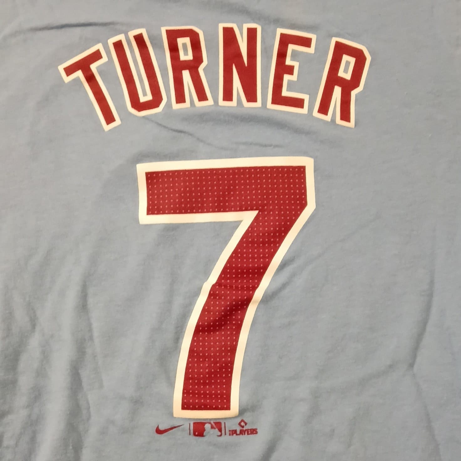 Nike Philadelphia Phillies Trea Turner #7 MLB Shirt Size L Light Blue/Red - Thumbnail 3