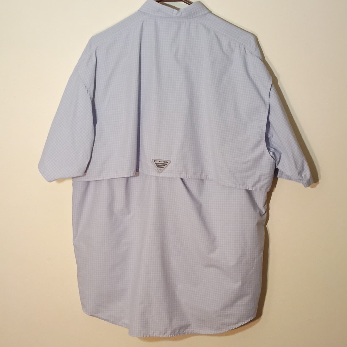 Columbia PFG Super Bahama Mens Short Sleeve Button-Down Check Shirt Blue Pink - Thumbnail 2