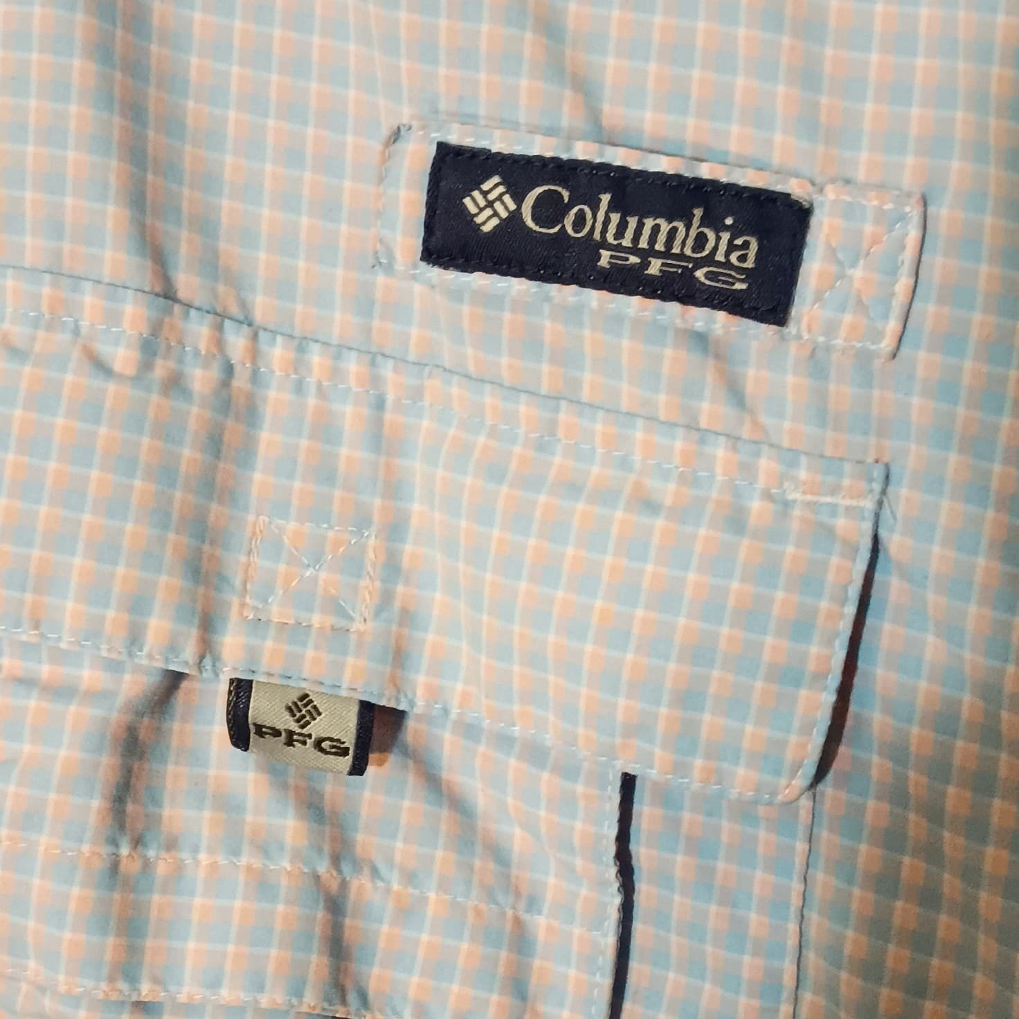 Columbia PFG Super Bahama Mens Short Sleeve Button-Down Check Shirt Blue Pink - Thumbnail 4