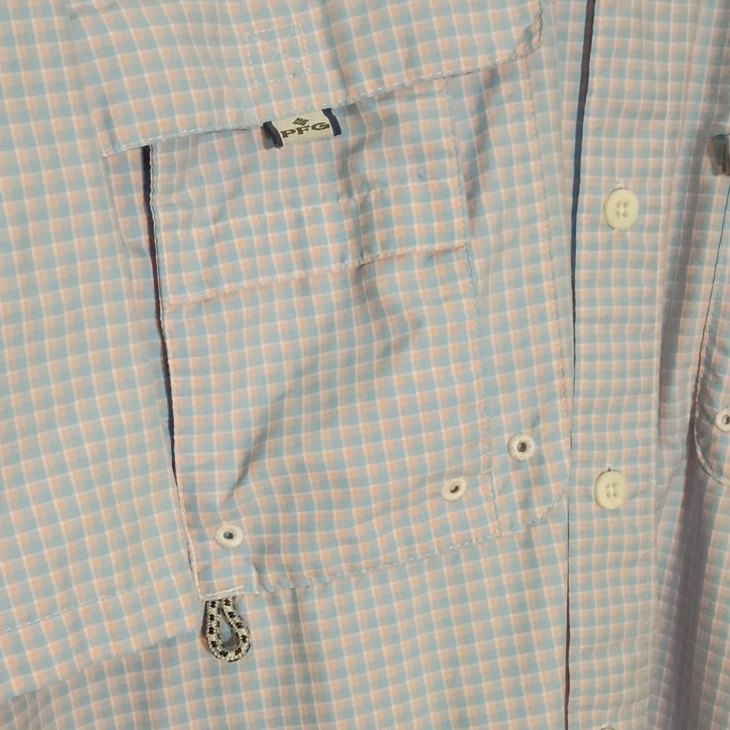 Columbia PFG Super Bahama Mens Short Sleeve Button-Down Check Shirt Blue Pink - Thumbnail 5