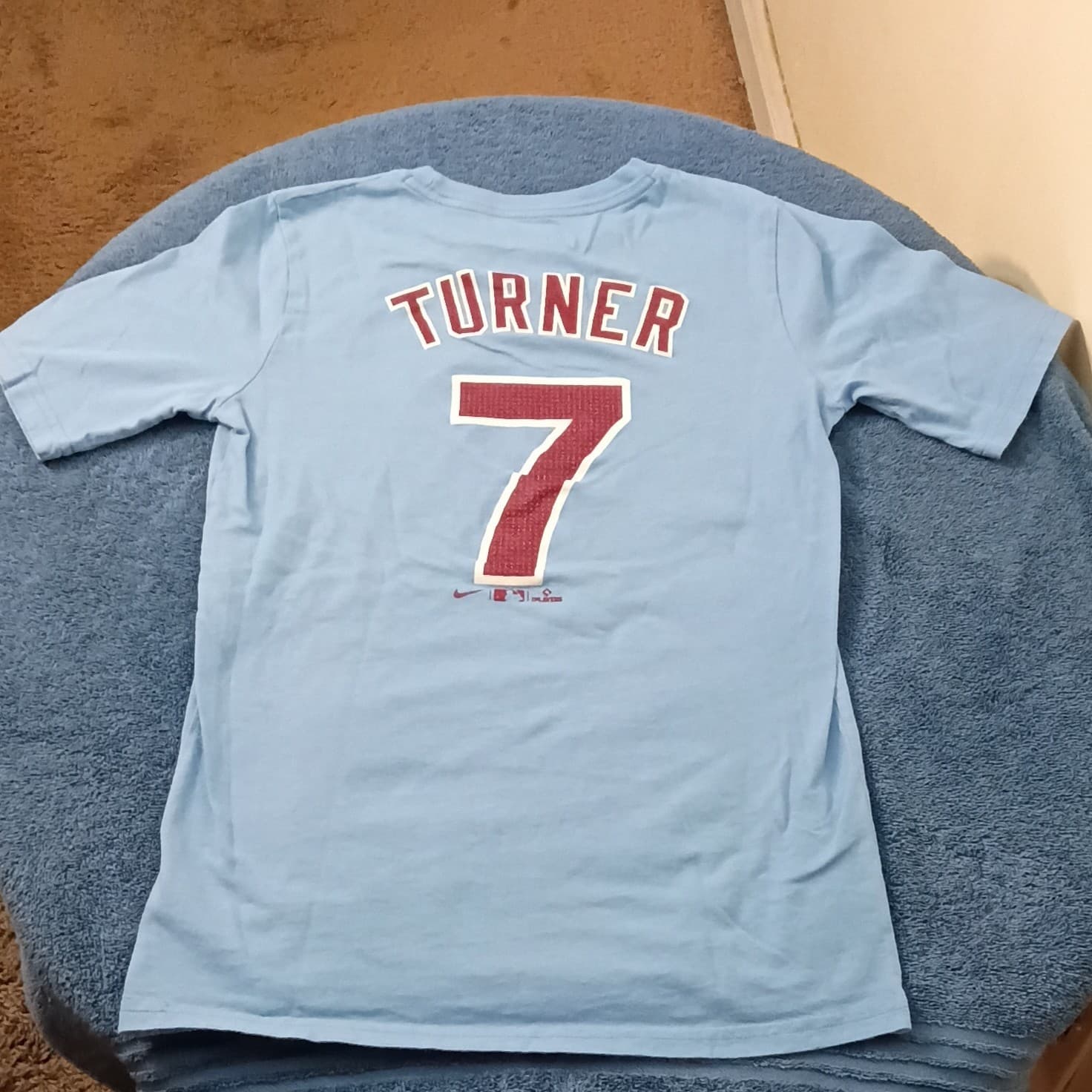 Nike Philadelphia Phillies Trea Turner #7 MLB Shirt Size L Light Blue/Red - Thumbnail 4