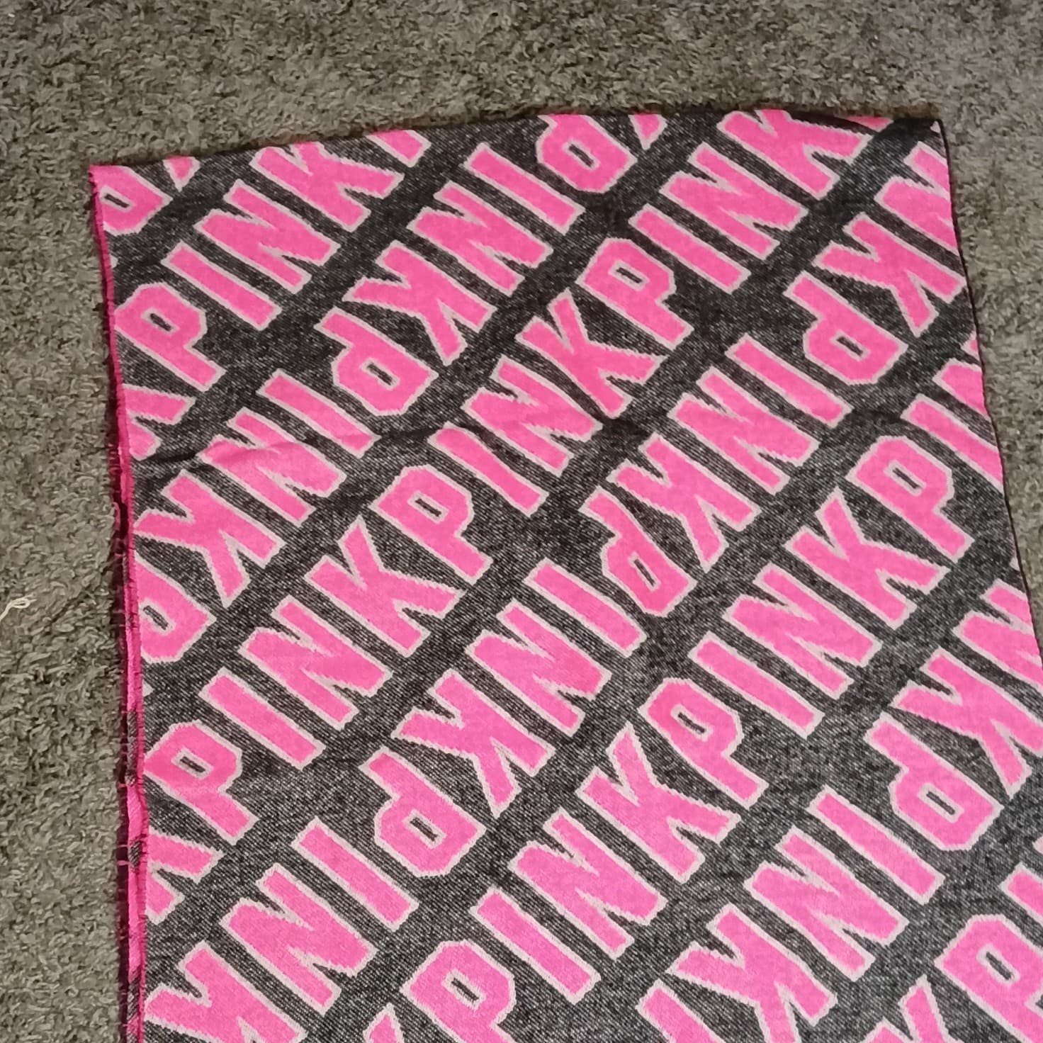 pink scarf /light blanket color pink white black with fringe accent - Thumbnail 3