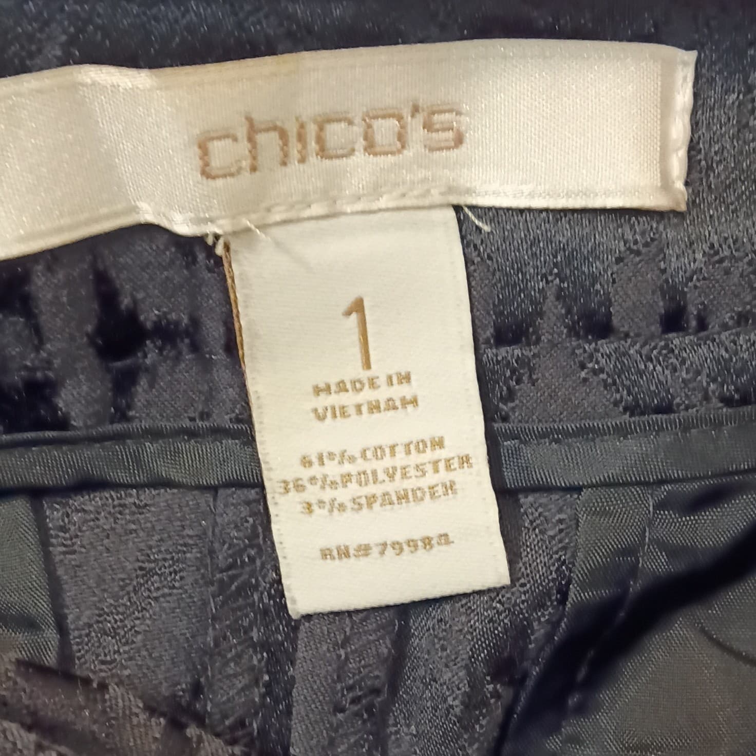Chico's Black Jacquard Geometric Slim Skinny Ankle Pants Zip Pockets Sz 1 - Thumbnail 9