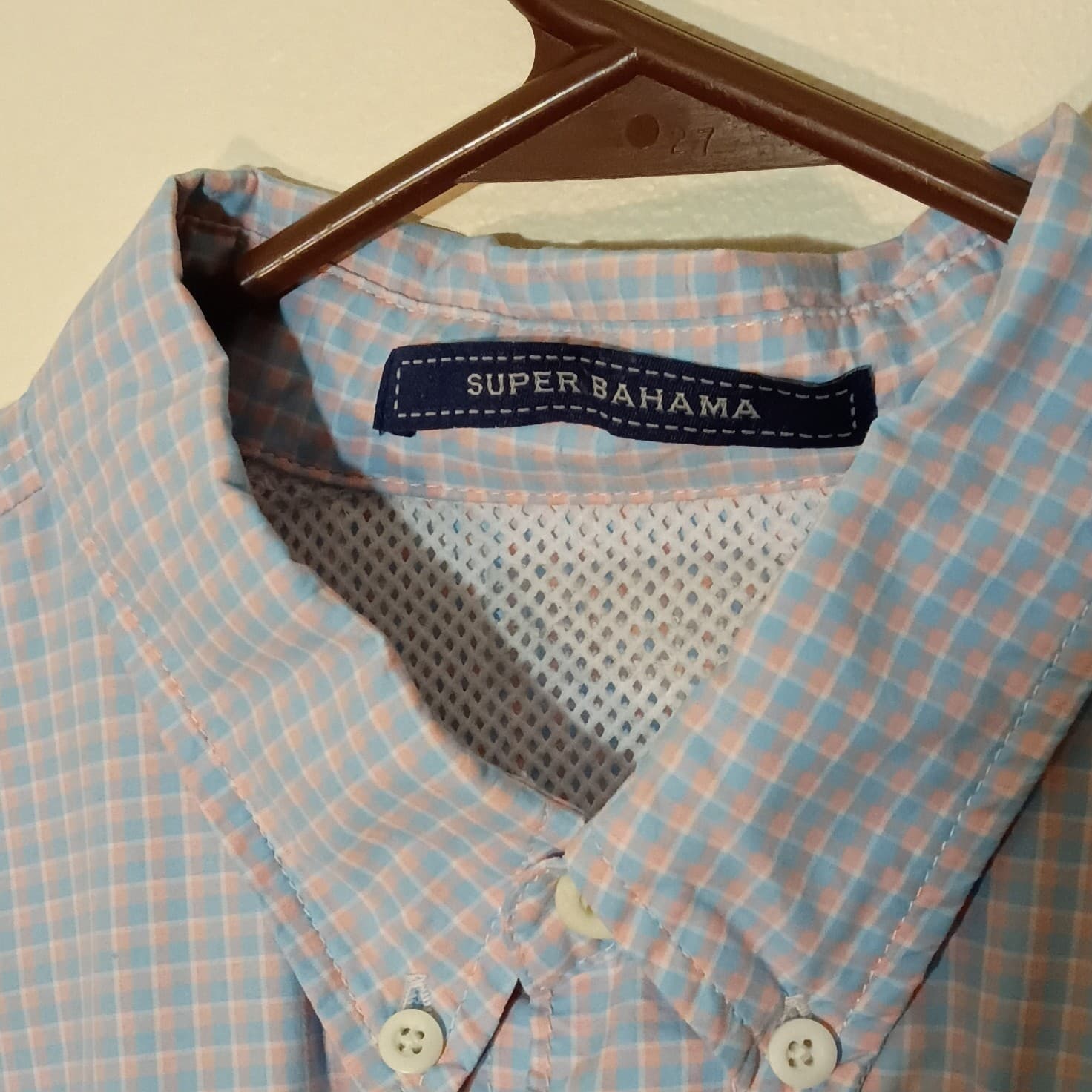 Columbia PFG Super Bahama Mens Short Sleeve Button-Down Check Shirt Blue Pink - Thumbnail 3