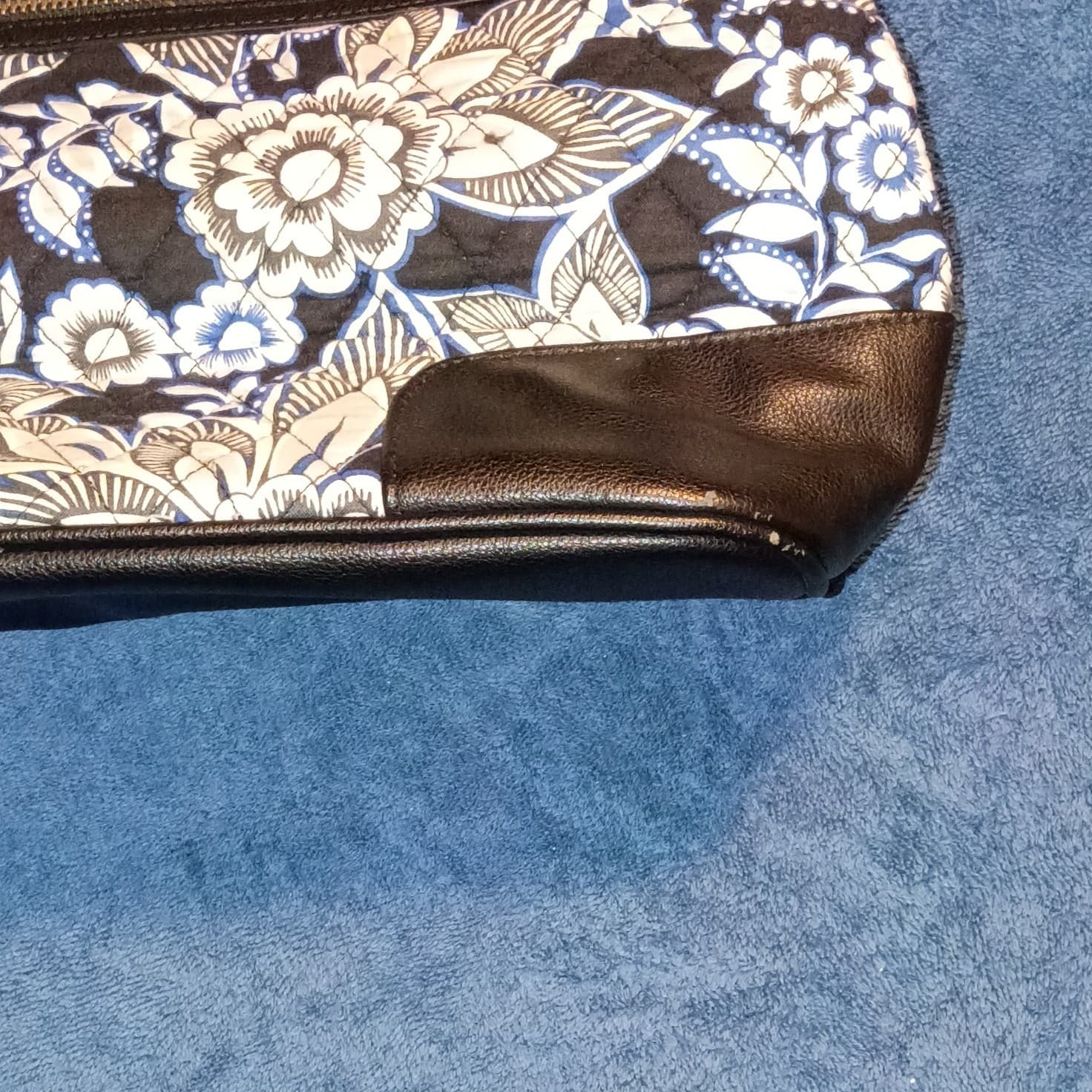 Vera Bradley Floral Satchel Top Handle Zip Closure Pockets Black Blue White - Thumbnail 5