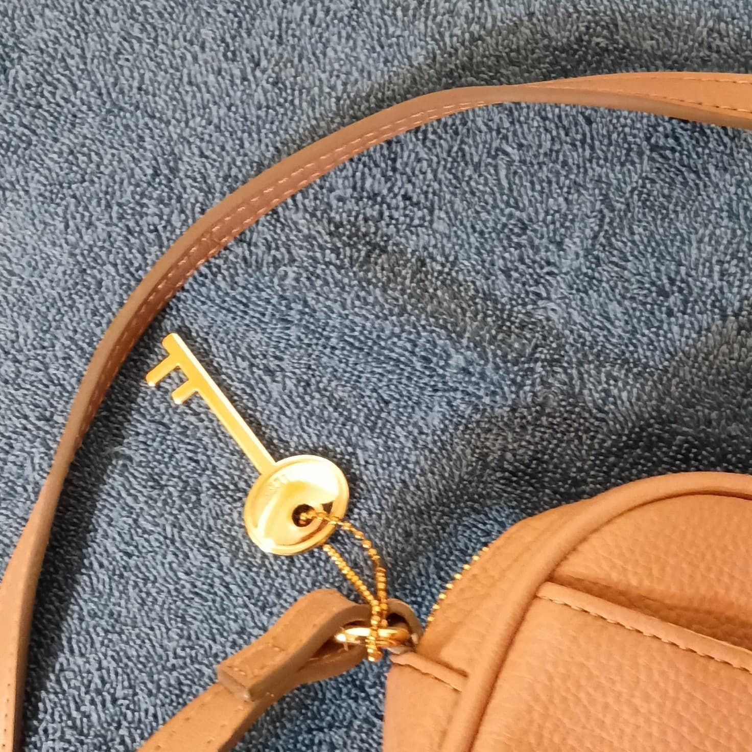 Fossil Rose Brown Pebbled Crossbody Bag Zip Closure Gold Hardware Key Charm - Thumbnail 12