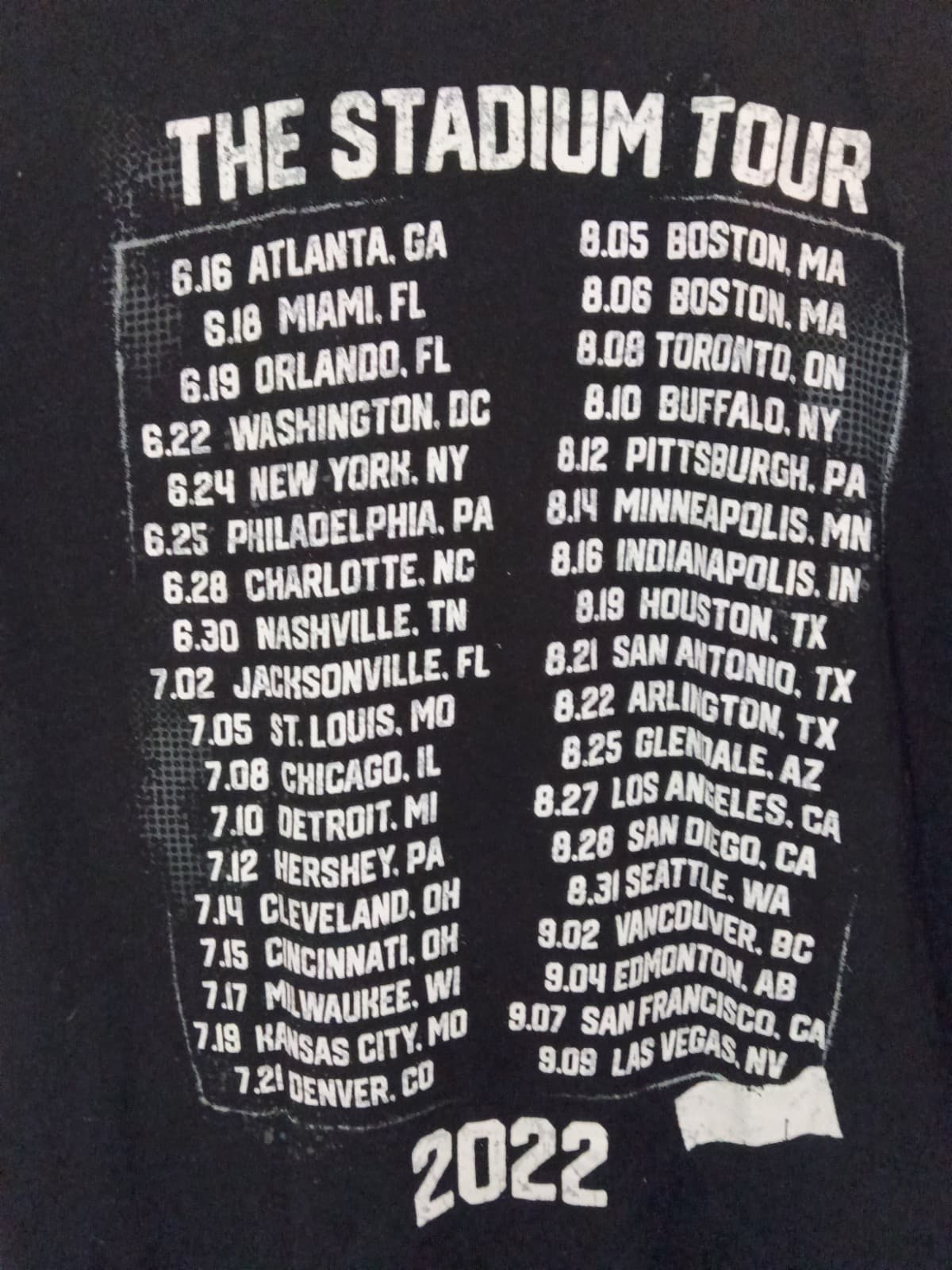Mötley Crüe Stadium Tour 2022 Black Short Sleeve T-Shirt w/ Back Tour Dates XL - Thumbnail 11