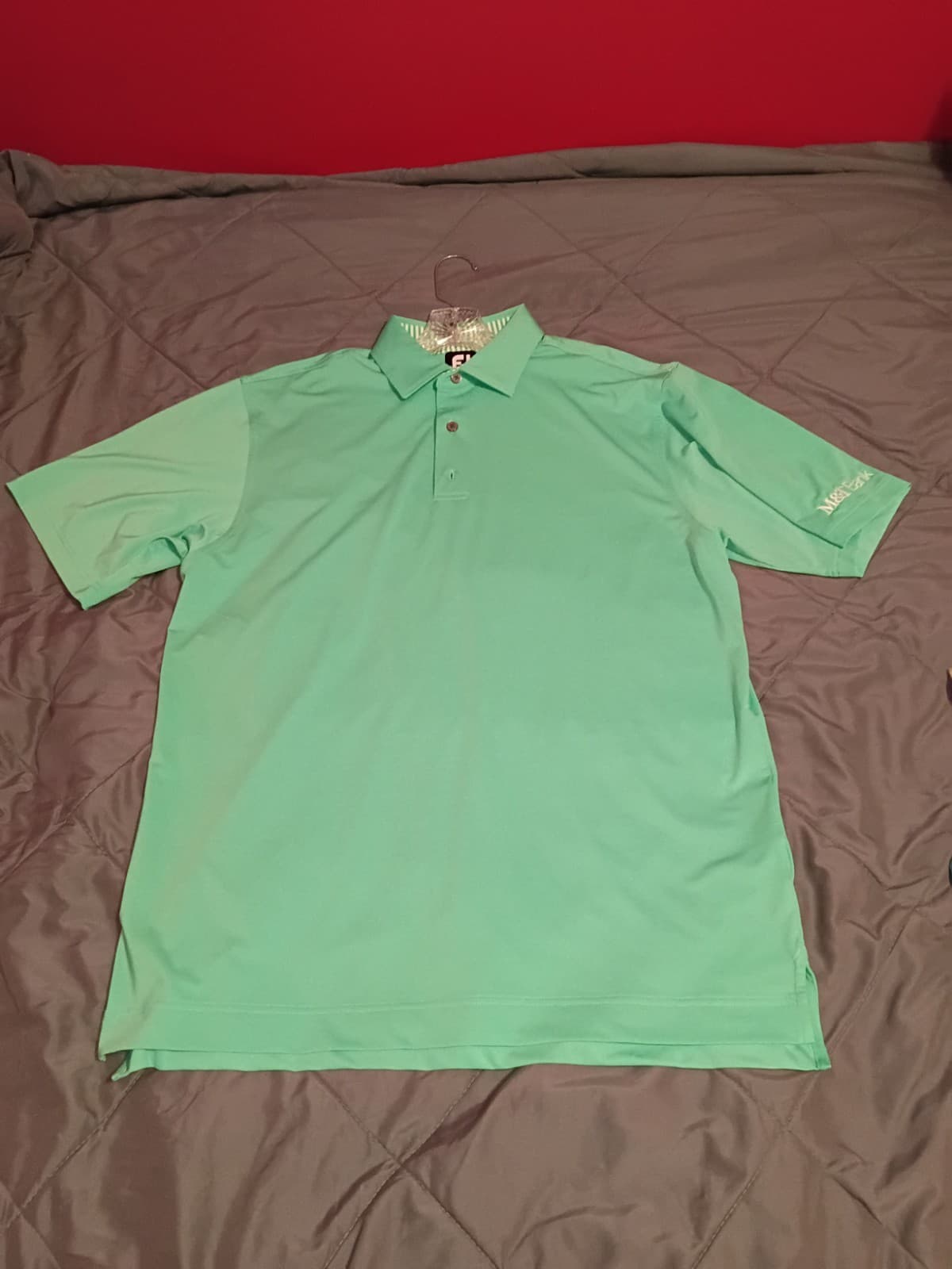 FootJoy Polo Shirt Men's L Green Solid Short Sleeve Button Collared Embroidered