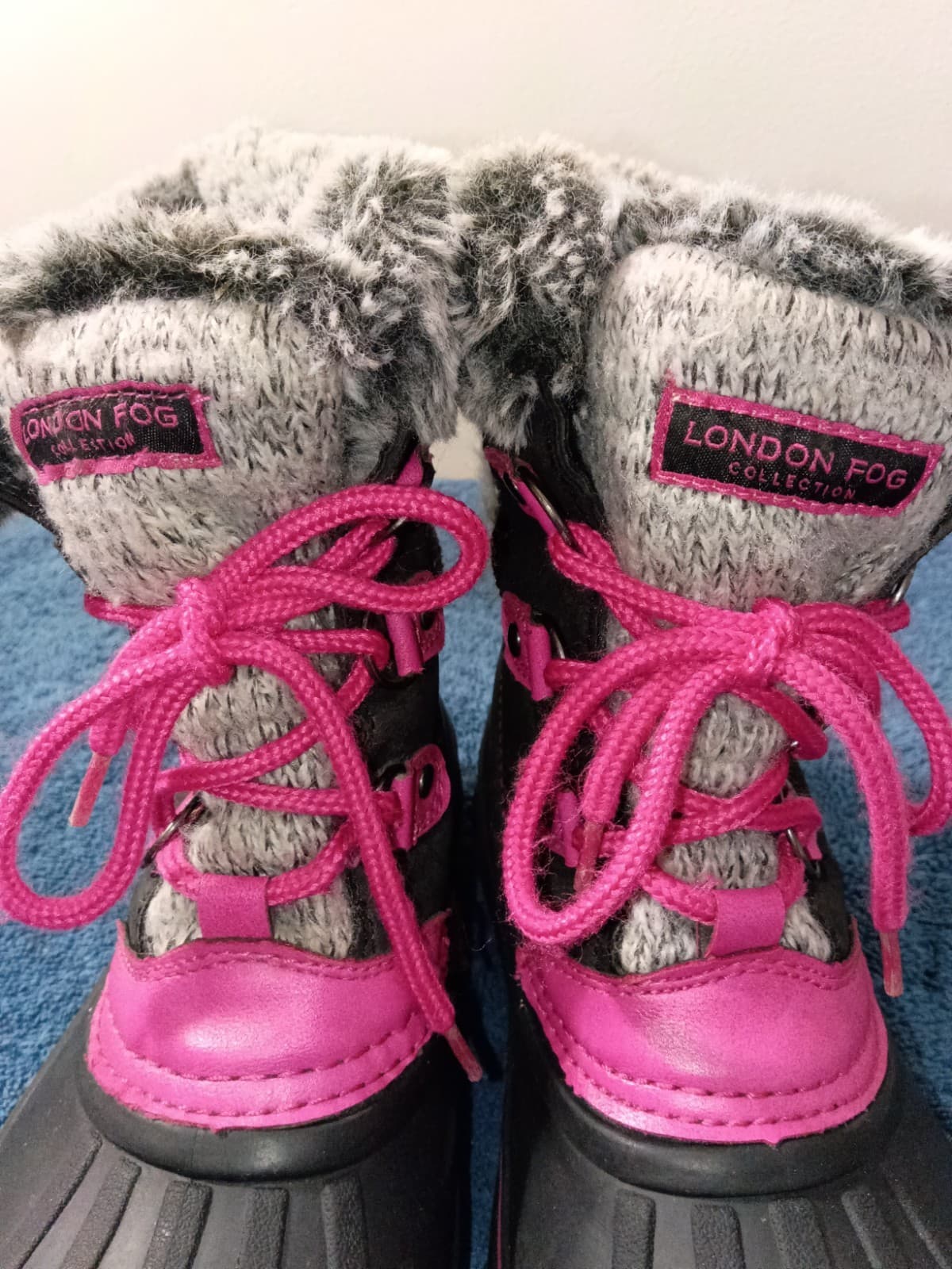 London Fog Girls Ankle Snow Boots Lined Faux Fur Lace-Up Black/Pink/Gray Sz 2 - Thumbnail 10
