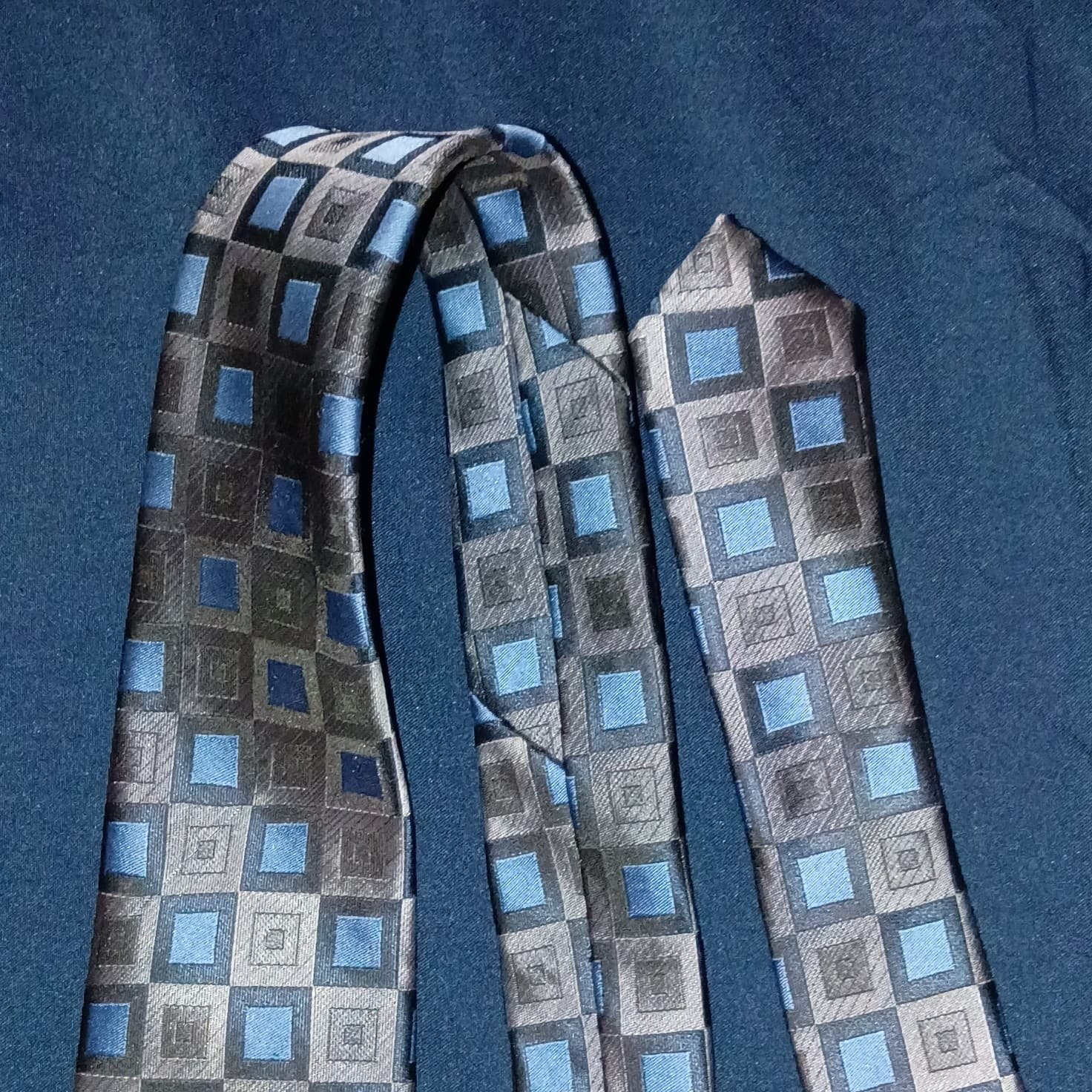 Geoffrey Beene Men’s Woven Polyester Tie Blue, Gray & Black Geometric Extra Long - Thumbnail 5