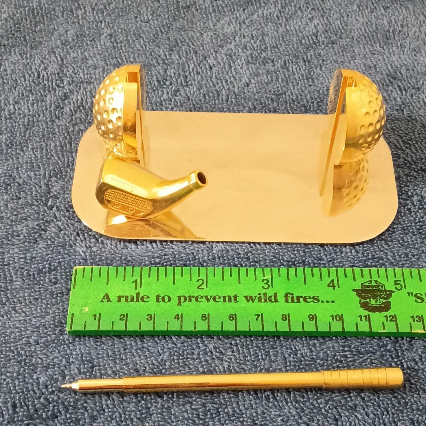 Gold Tone Metal Golf Ball Pen Holder Desk Set, Made in Taiwan - Thumbnail 5