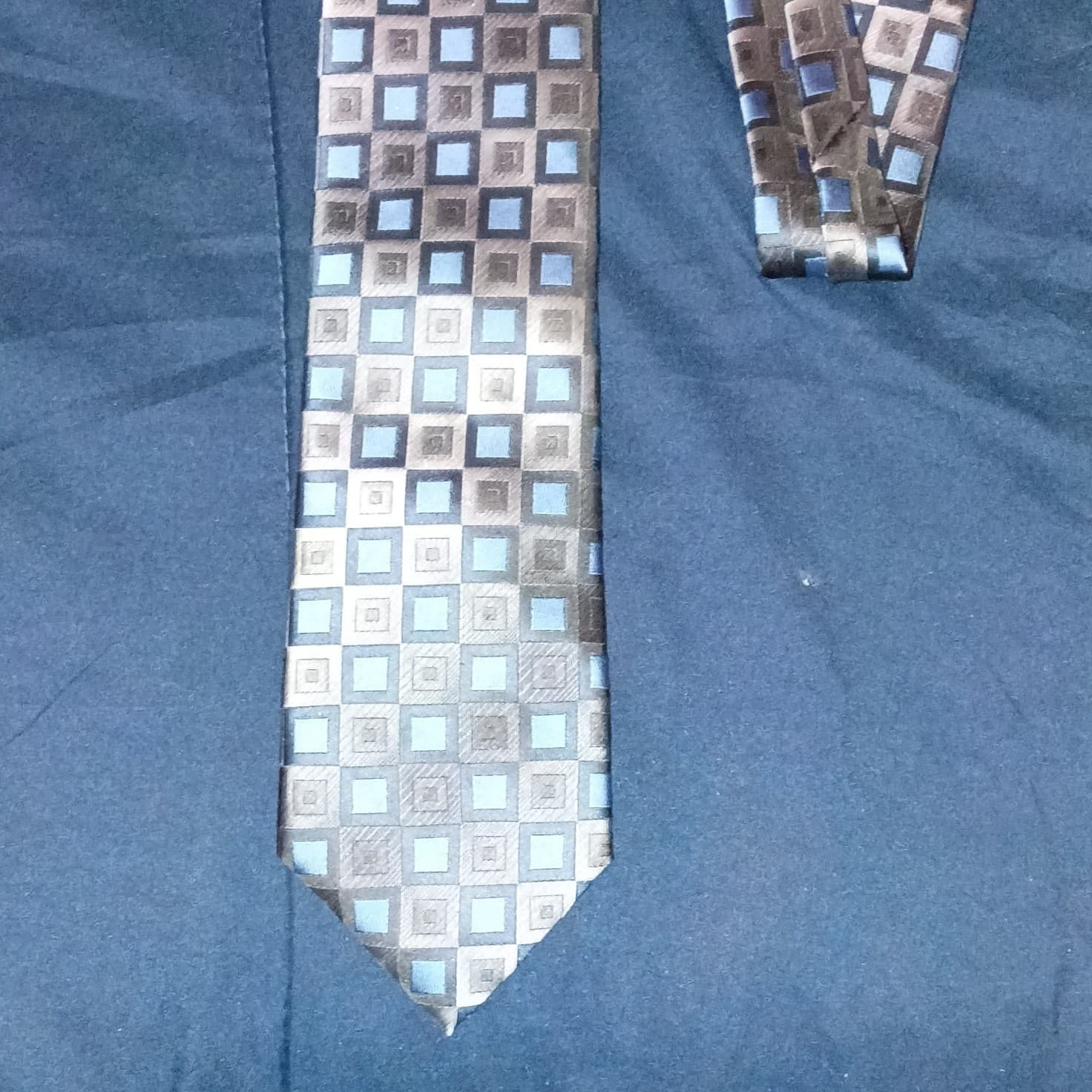 Geoffrey Beene Men’s Woven Polyester Tie Blue, Gray & Black Geometric Extra Long - Thumbnail 2
