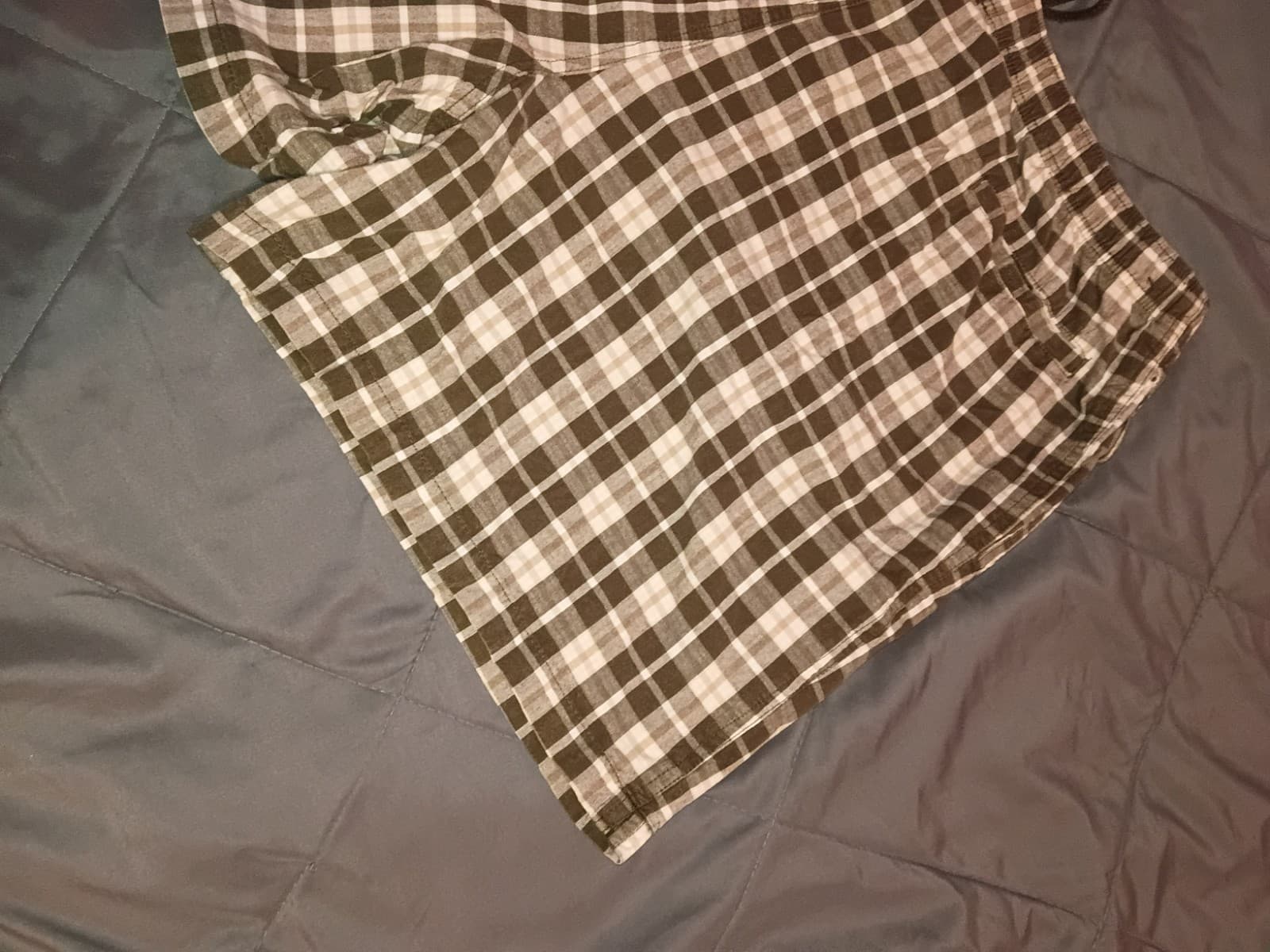 Myrtan Men's Plaid Chino Shorts Green/White Drawstring Elastic Waist Pockets M - Thumbnail 2