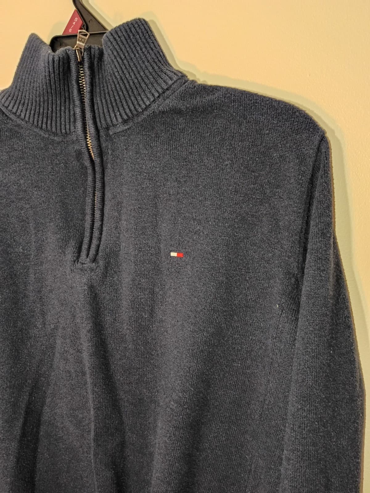Tommy Hilfiger Men’s Blue Solid Knit 1/4 Zip Mock Neck Sweater XL - Thumbnail 2