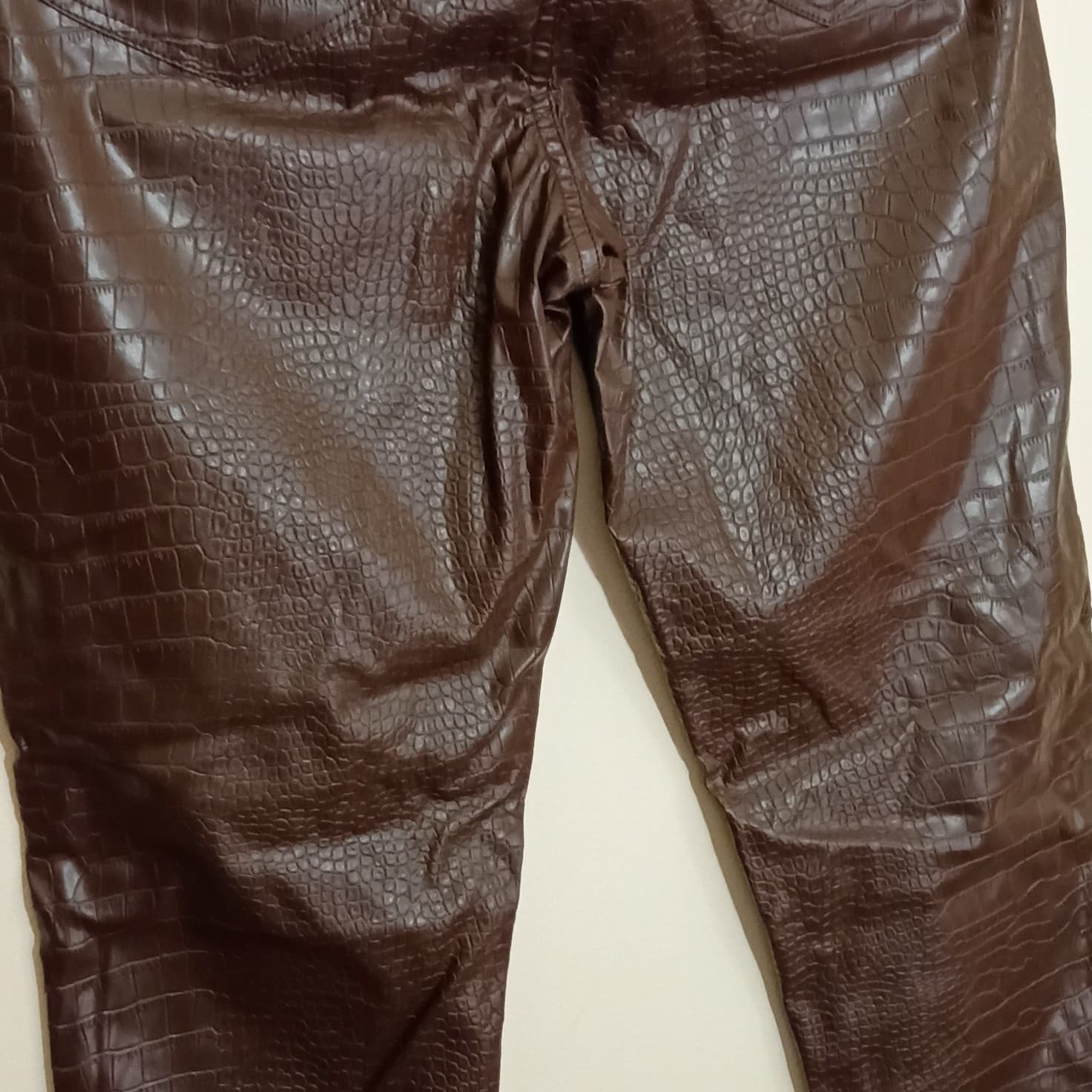 Fashion Nova Brown Croc Animal Print Flat Front Pants Zip Button Accents Sz S - Thumbnail 13