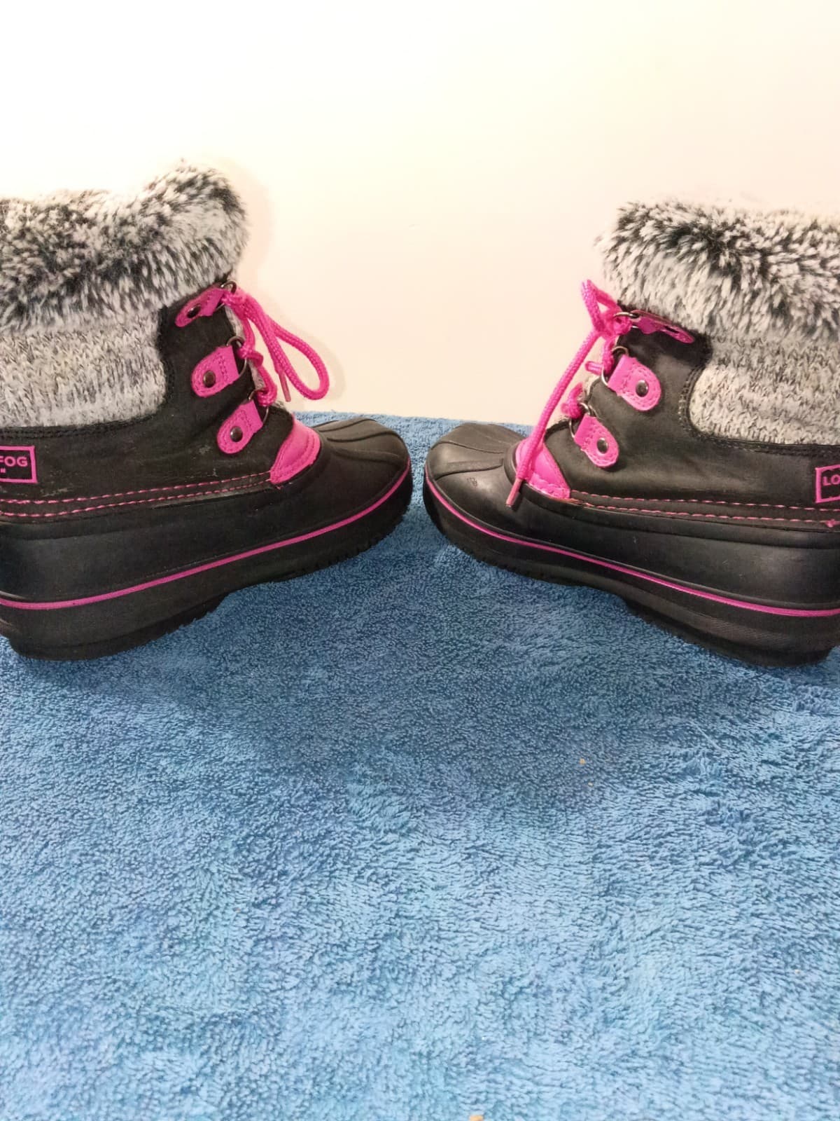 London Fog Girls Ankle Snow Boots Lined Faux Fur Lace-Up Black/Pink/Gray Sz 2 - Thumbnail 8