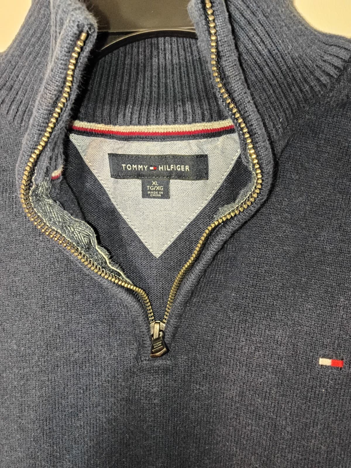 Tommy Hilfiger Men’s Blue Solid Knit 1/4 Zip Mock Neck Sweater XL - Thumbnail 8