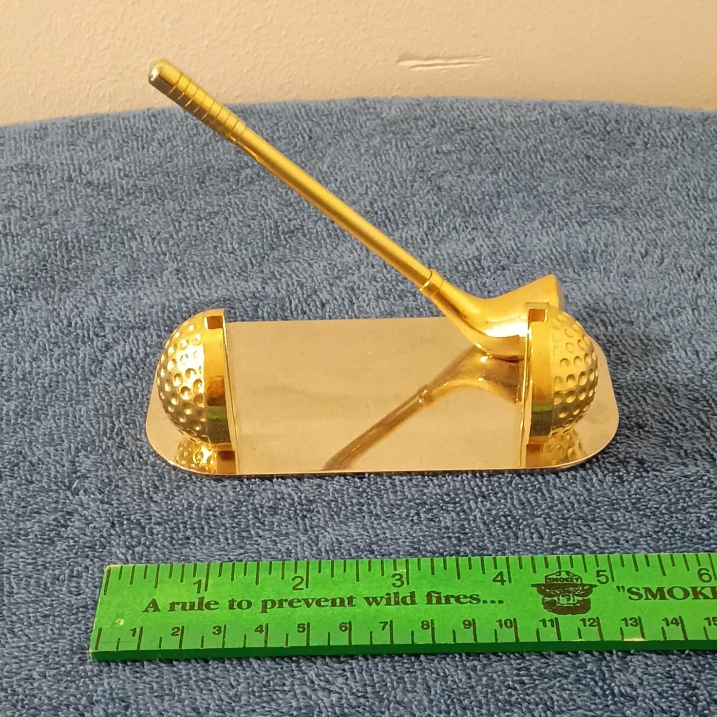 Gold Tone Metal Golf Ball Pen Holder Desk Set, Made in Taiwan - Thumbnail 2