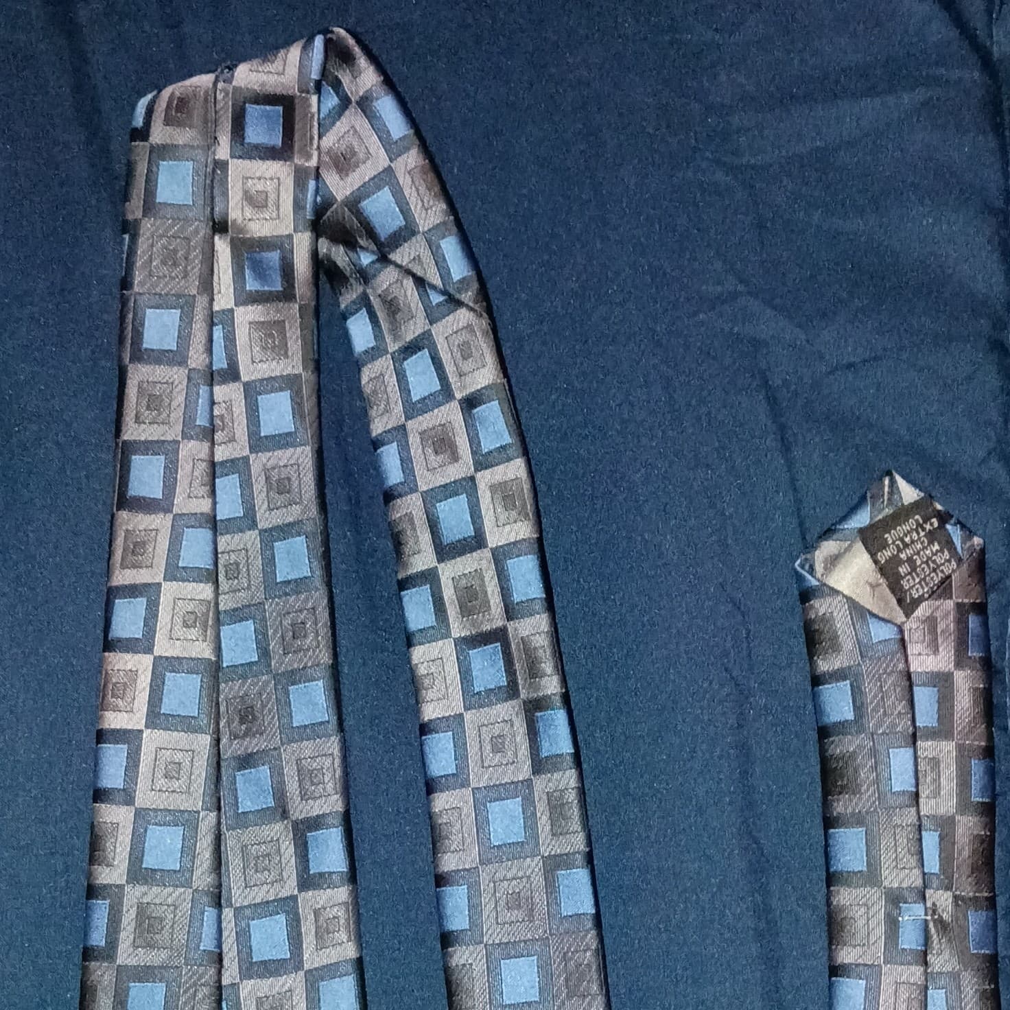 Geoffrey Beene Men’s Woven Polyester Tie Blue, Gray & Black Geometric Extra Long - Thumbnail 9