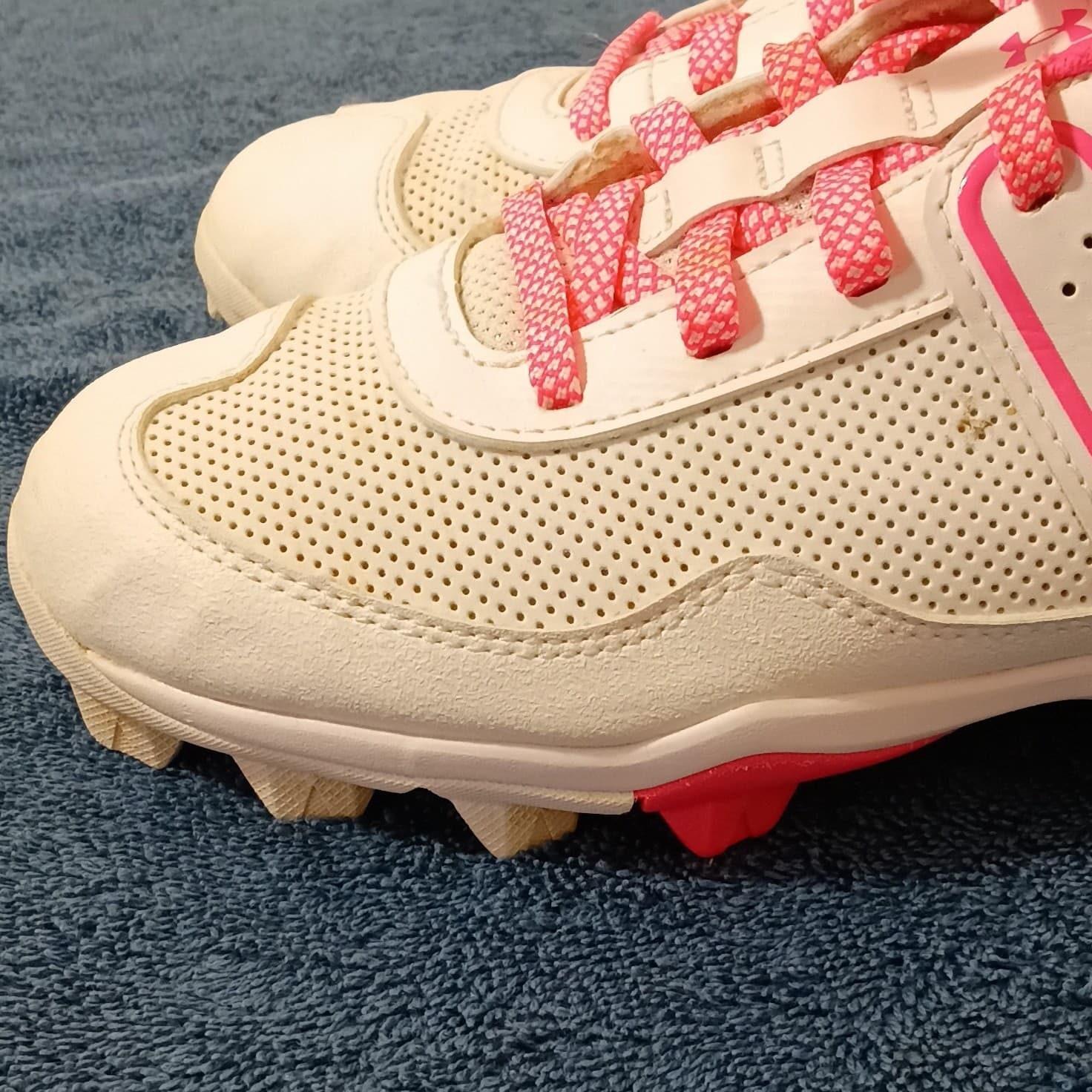 Under Armour Girls Youth Baseball/Softball Cleats White/Pink US 3.5Y - Thumbnail 11