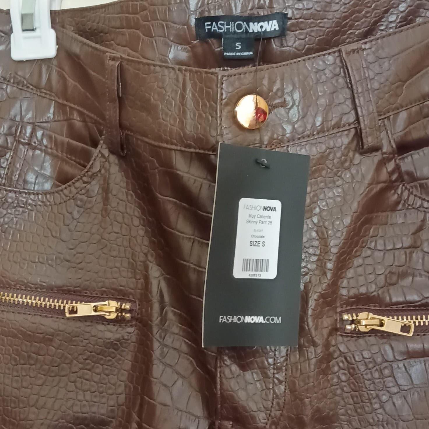 Fashion Nova Brown Croc Animal Print Flat Front Pants Zip Button Accents Sz S - Thumbnail 17