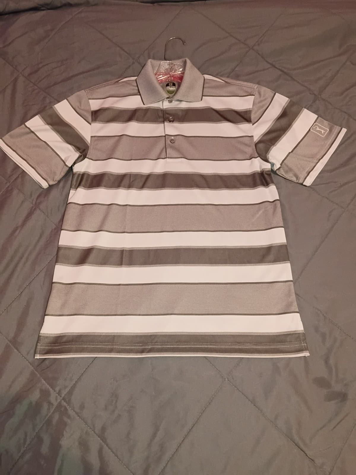 pga tour Pro Series Polo Shirt Men's S Gray/White Striped Short Sleeve Logo