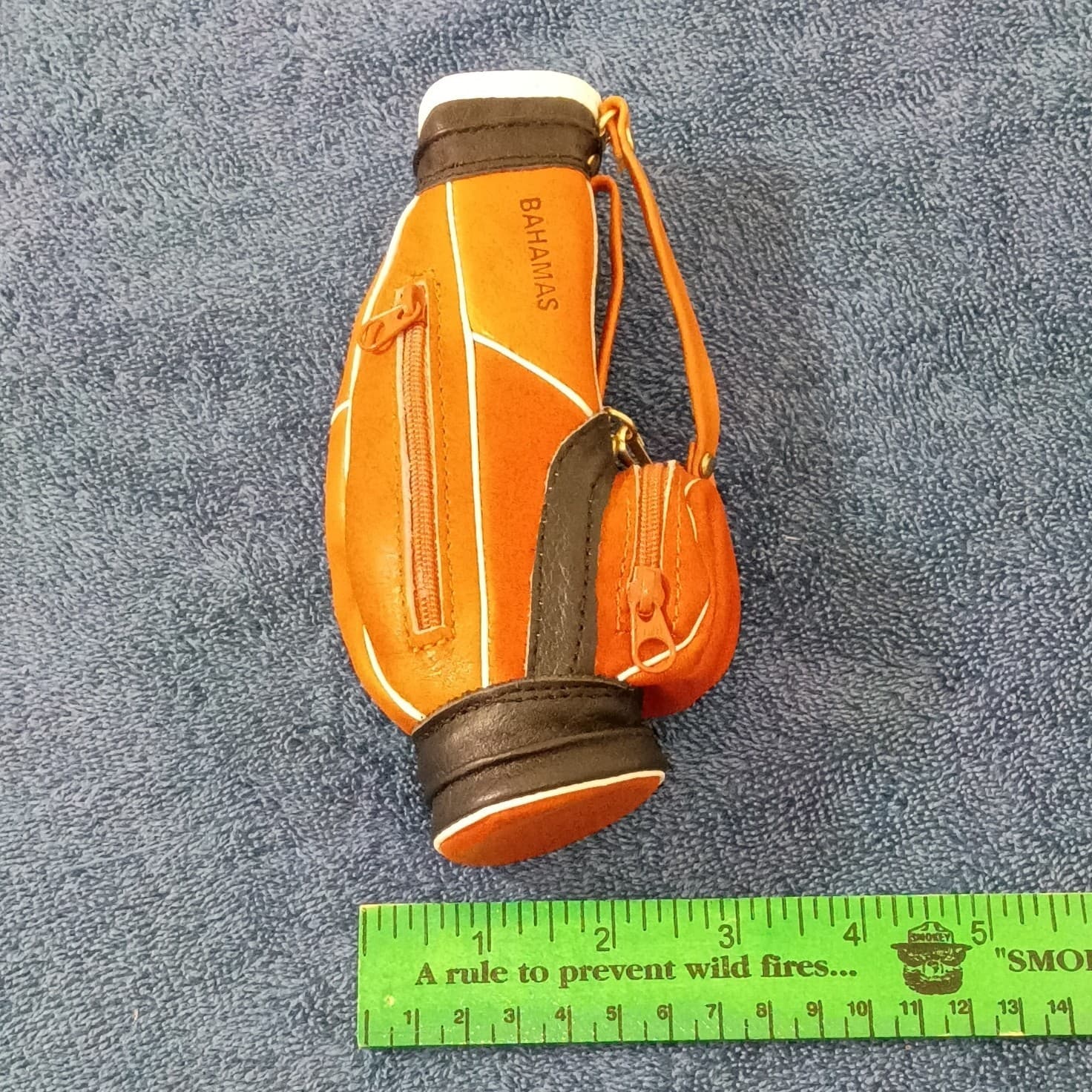 Mini Golf Bag Keychain Orange/Black/White Zippered 7in "Bahamas" - Thumbnail 7